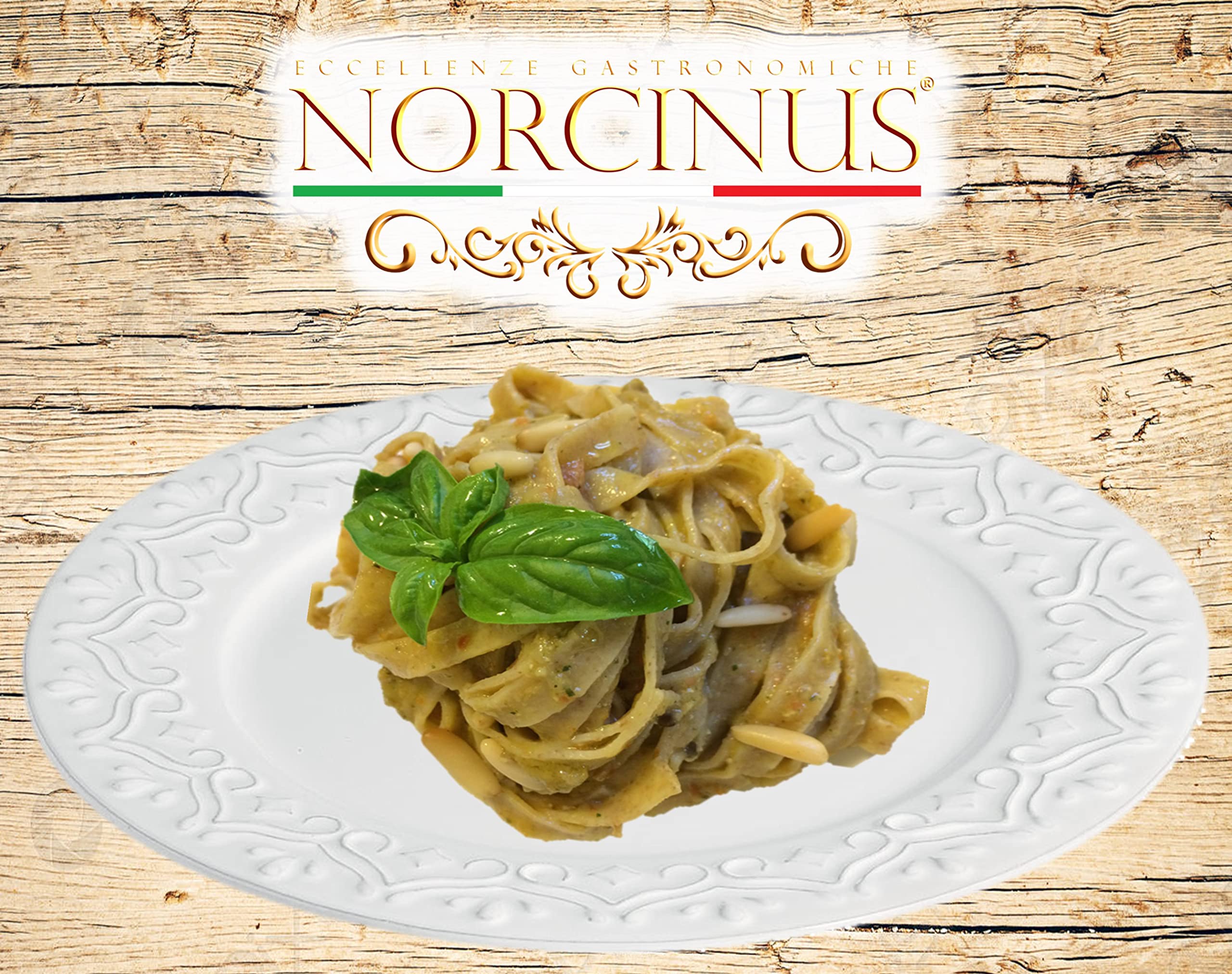 Trufas Norcinus, caja regalo con 500 gramos de Norcinetti con trufa negra de trigo cultivado y procesado en Italia + 250 ml de aceite de oliva virgen extra italiano con trufa blanca