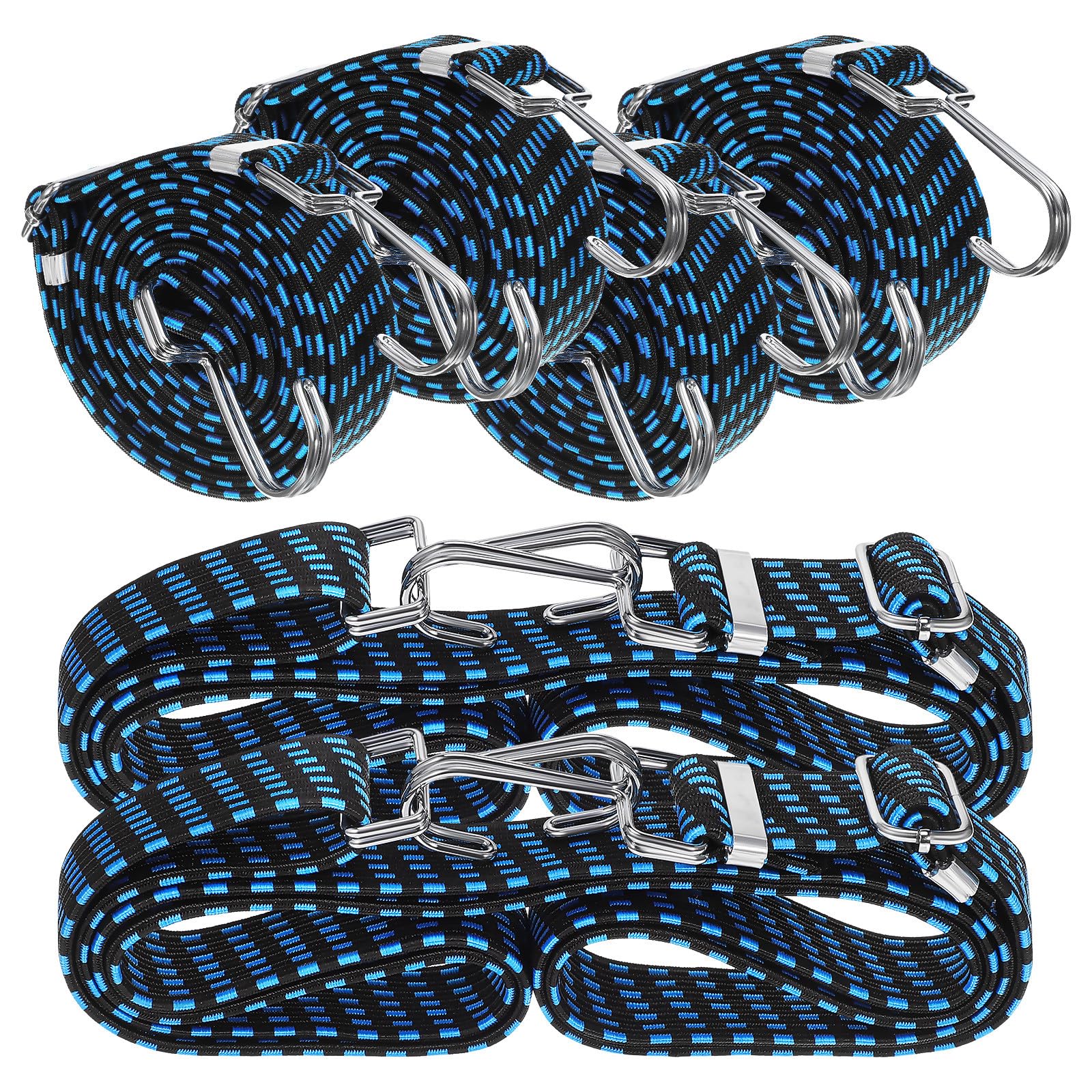 6 Pezzi Cinghie Elastiche Regolabili con Ganci in Metallo, Corde Elastiche Extra Lunghe 3 Metri per Fissaggio Bagagli, Cinghie Ancoraggio per Camper, Traslochi e Attrezzature