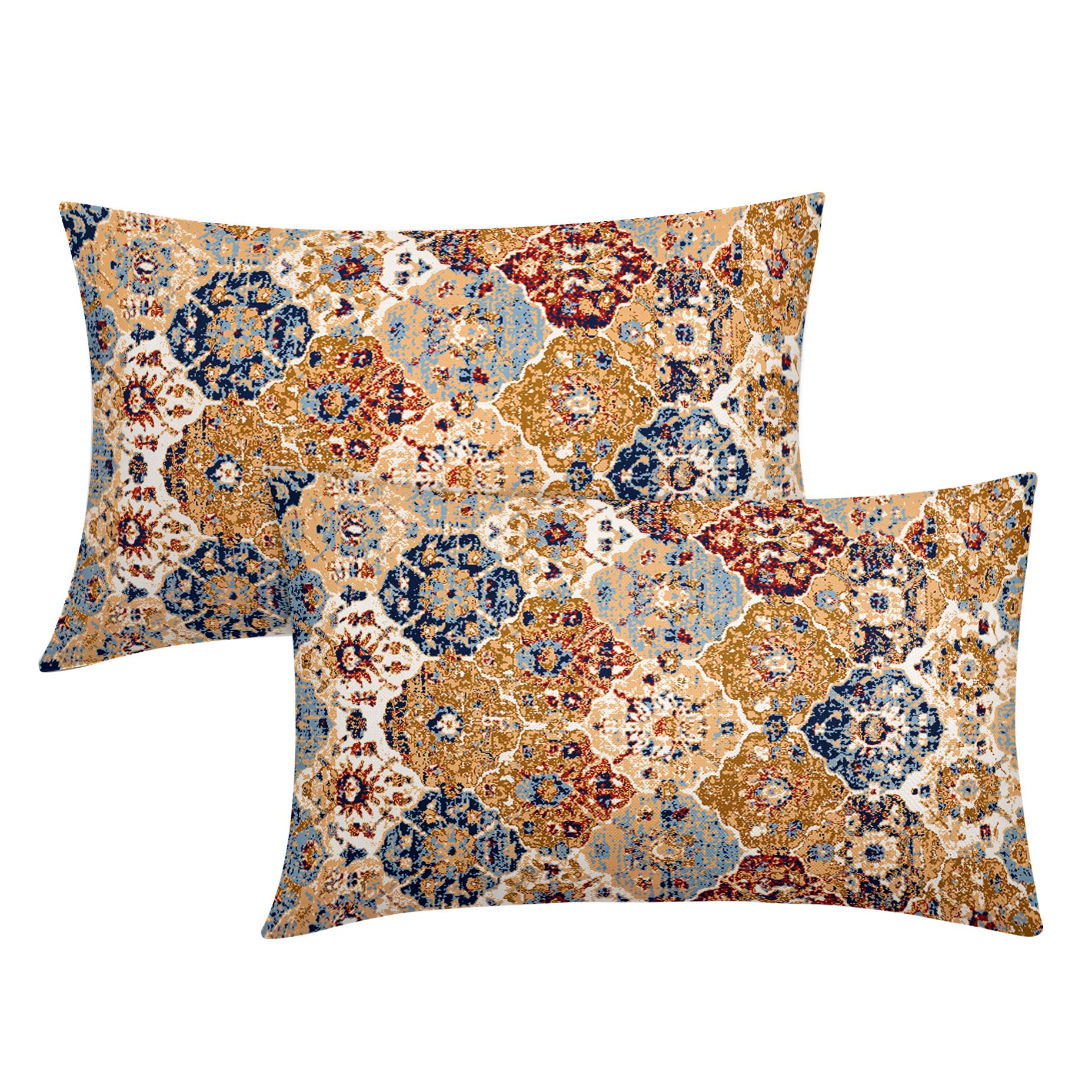 Gold Orange Navy Red Vintage Bohemian Lumbar Pillow Covers 12X20 In Yellow Beige Blue Boho Rug Oriental Carpet Pillowcases Set 2 Antique Tapestry Rustic Retro Throw Pillows For Cushion Couch Outdoor — image 1