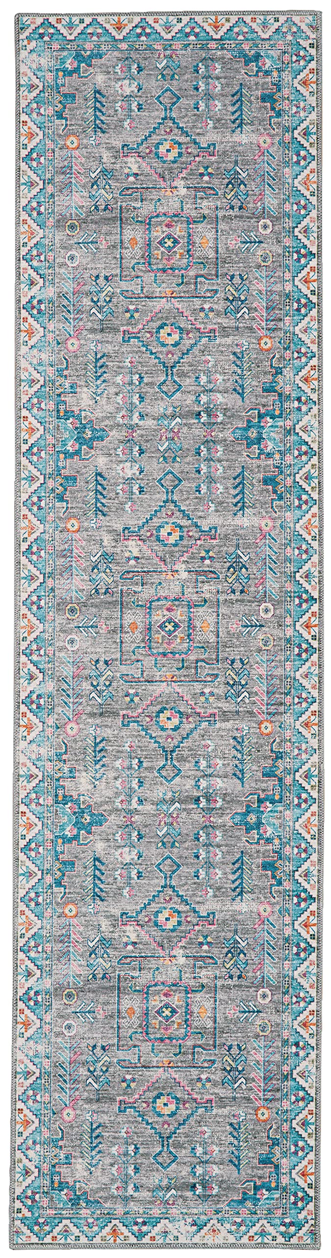 Linon Home Decor Products The Anywhere Washable Rug Shalonda Grey Green 2 X 8 Runner Rug
