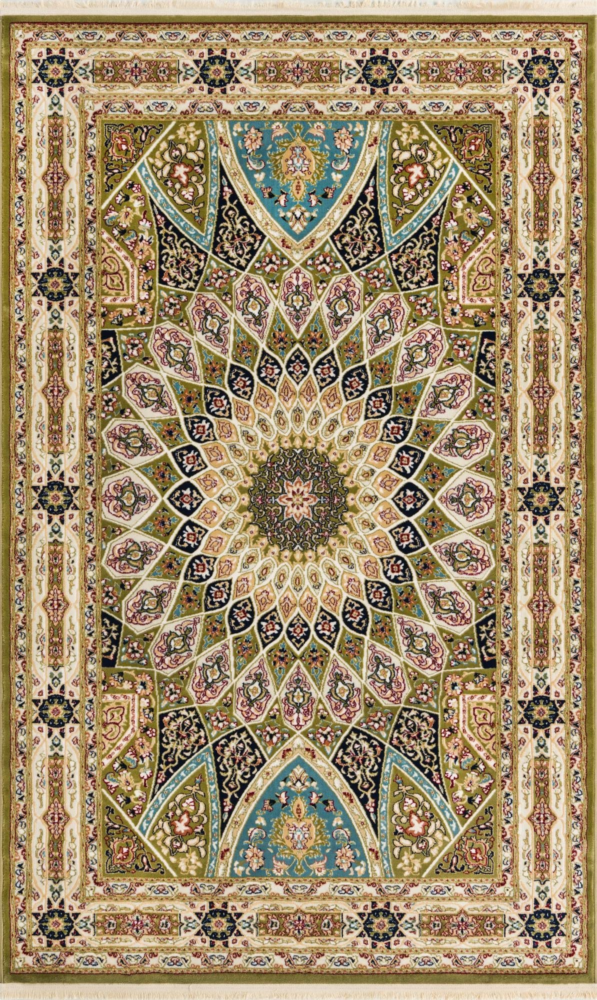 Rugs.com Rabia Collection Rug – 5' x 8' Green Low Rug Perfect for Bedrooms, Dining Rooms, Living Rooms