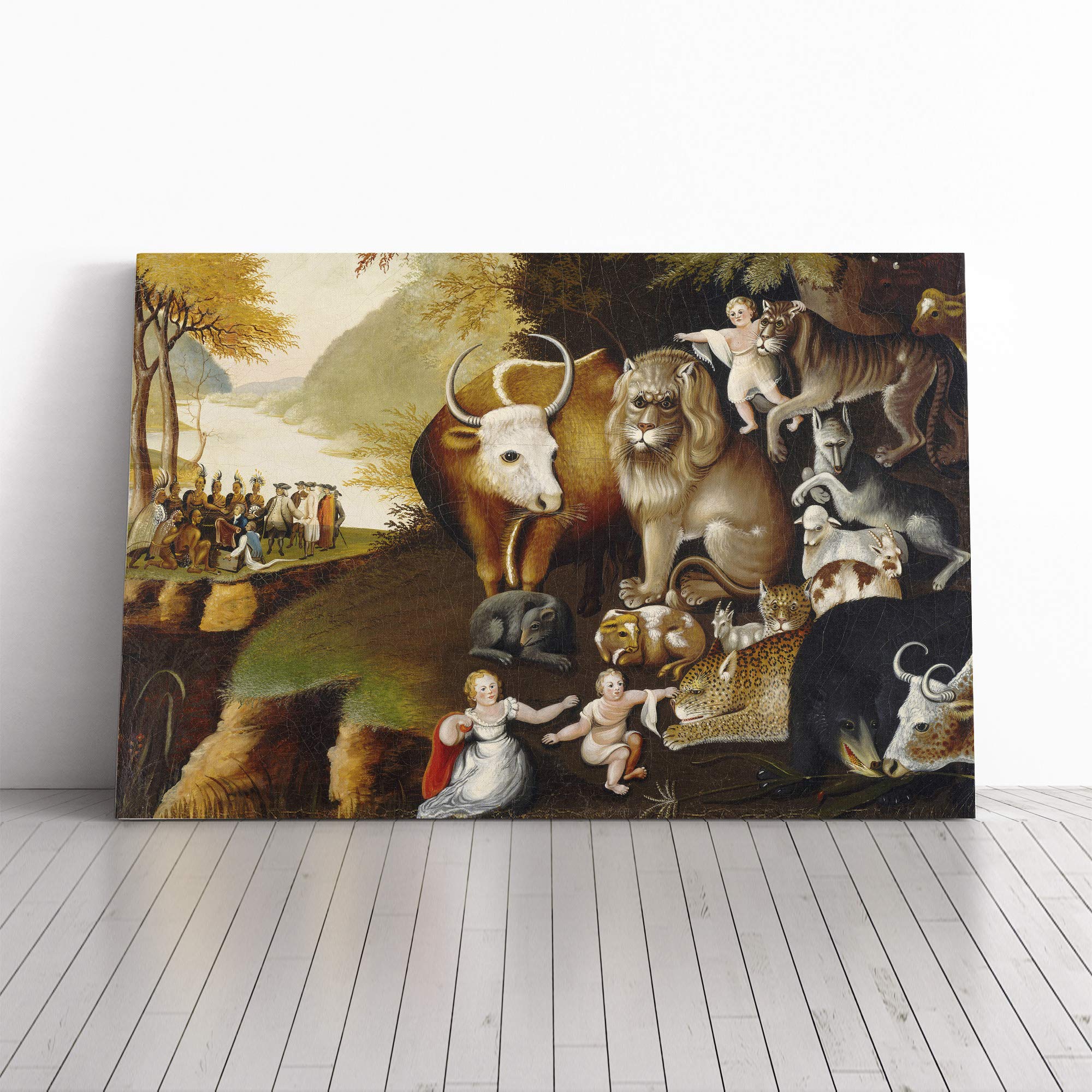 Edward Hicks Peaceable Kingdom Canvas Print | Gallery Wrapped 30mm Frame Wall Art | 24x16 inches | Ready to Hang | Modern Picture | Living Room Bedroom Lounge Office