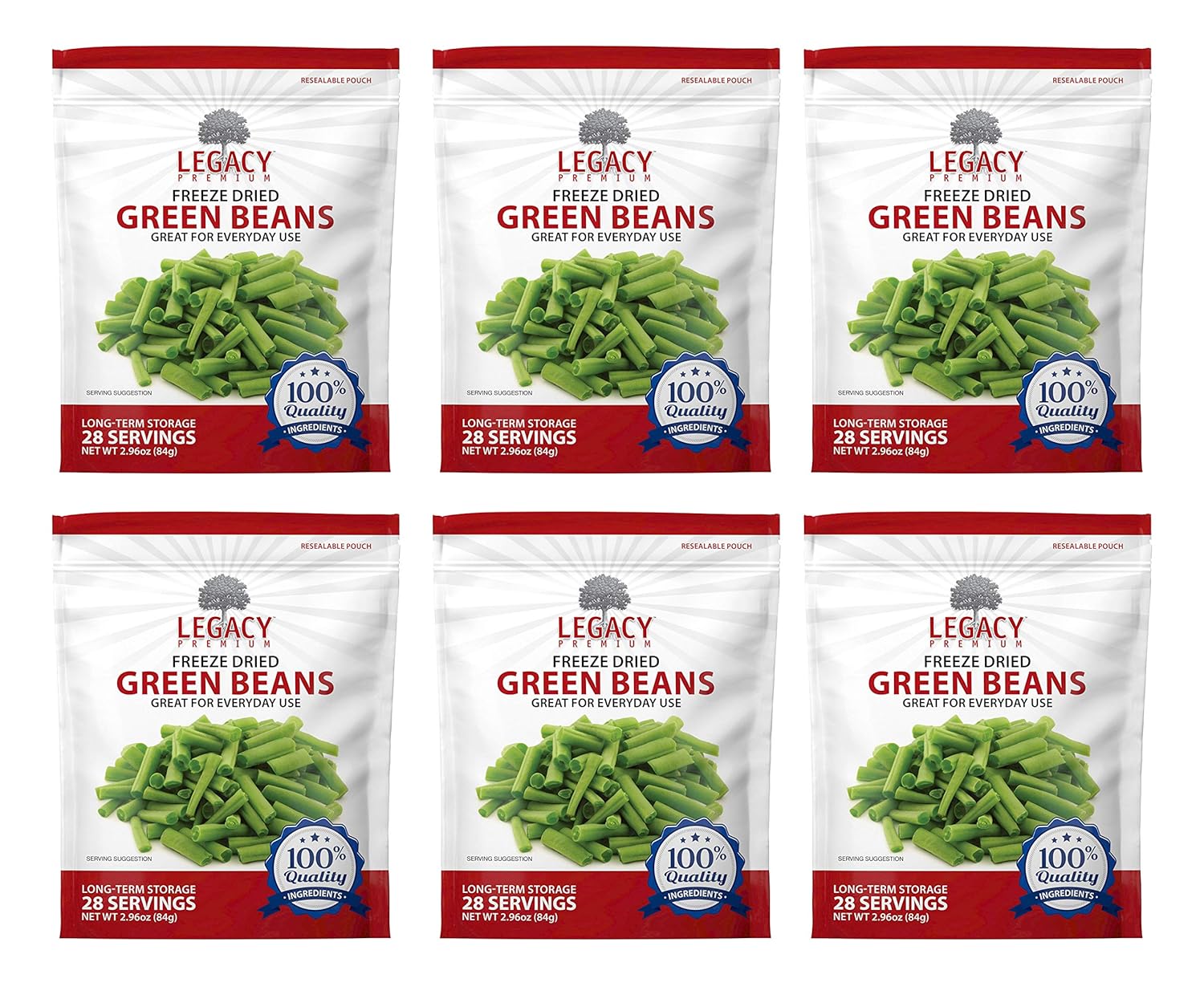 Legacy Essentials Freeze Dried Green Beans - 15 Year Shelf Life for Emergency Survival Food Storage Supply - Disaster Preparedness (Quantity 1)