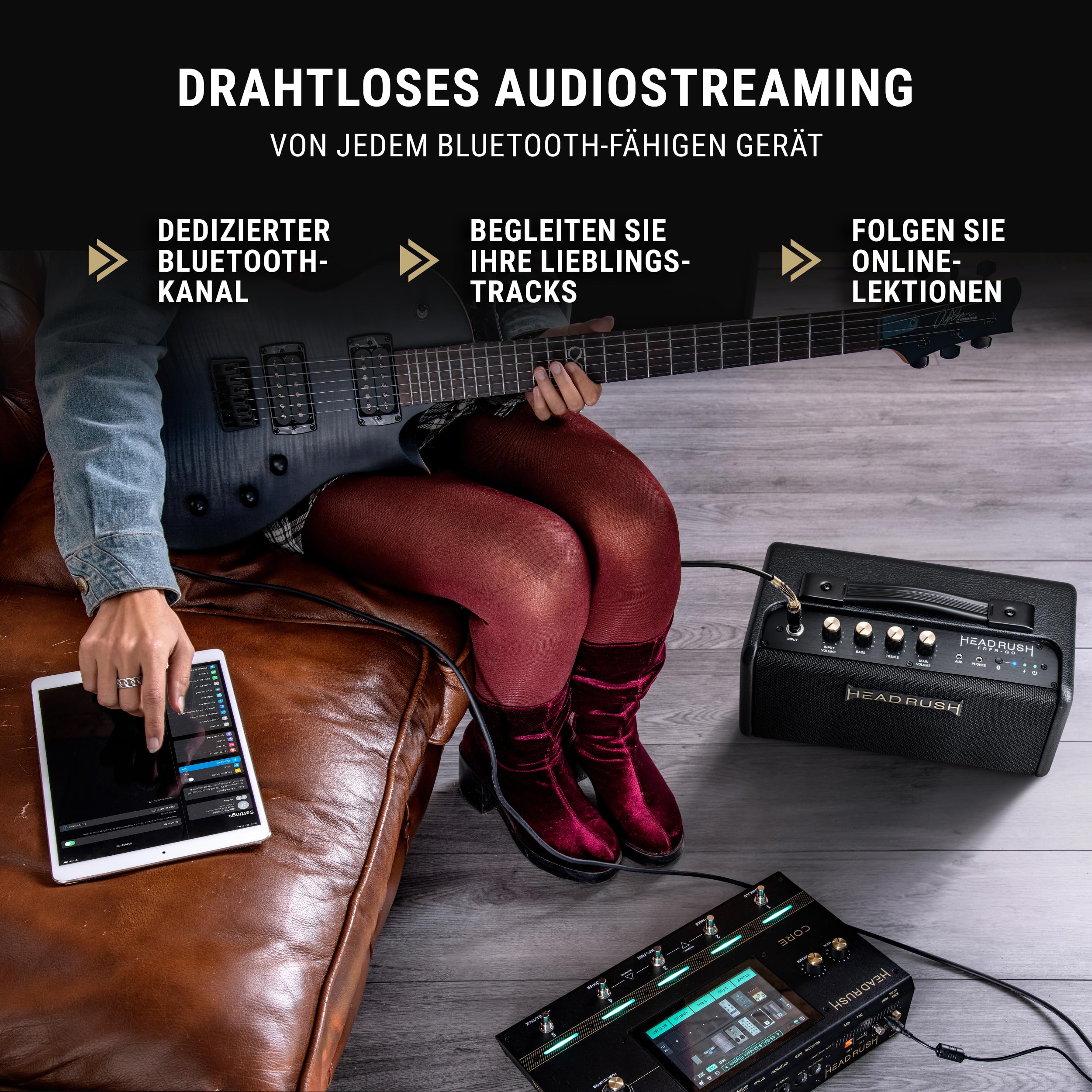 HeadRush FRFR-GO - 30W Verstärker für elektrische und Bassgitarren mit dualen 3" Lautsprechern, Bluetooth und Akku für Multi-FX/Amp Modeling Pedale