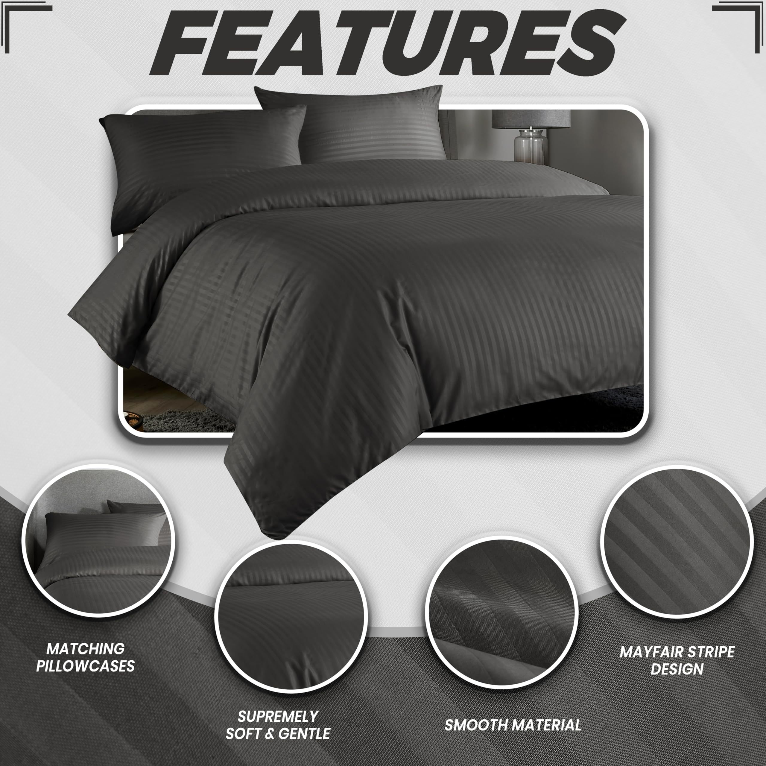 Olivia Rocco Mayfair Stripe Duvet Cover Set Easy Care Satin Stripes Comforter Reversible Bedding Quilt Covers With Pillowcases - Image 2