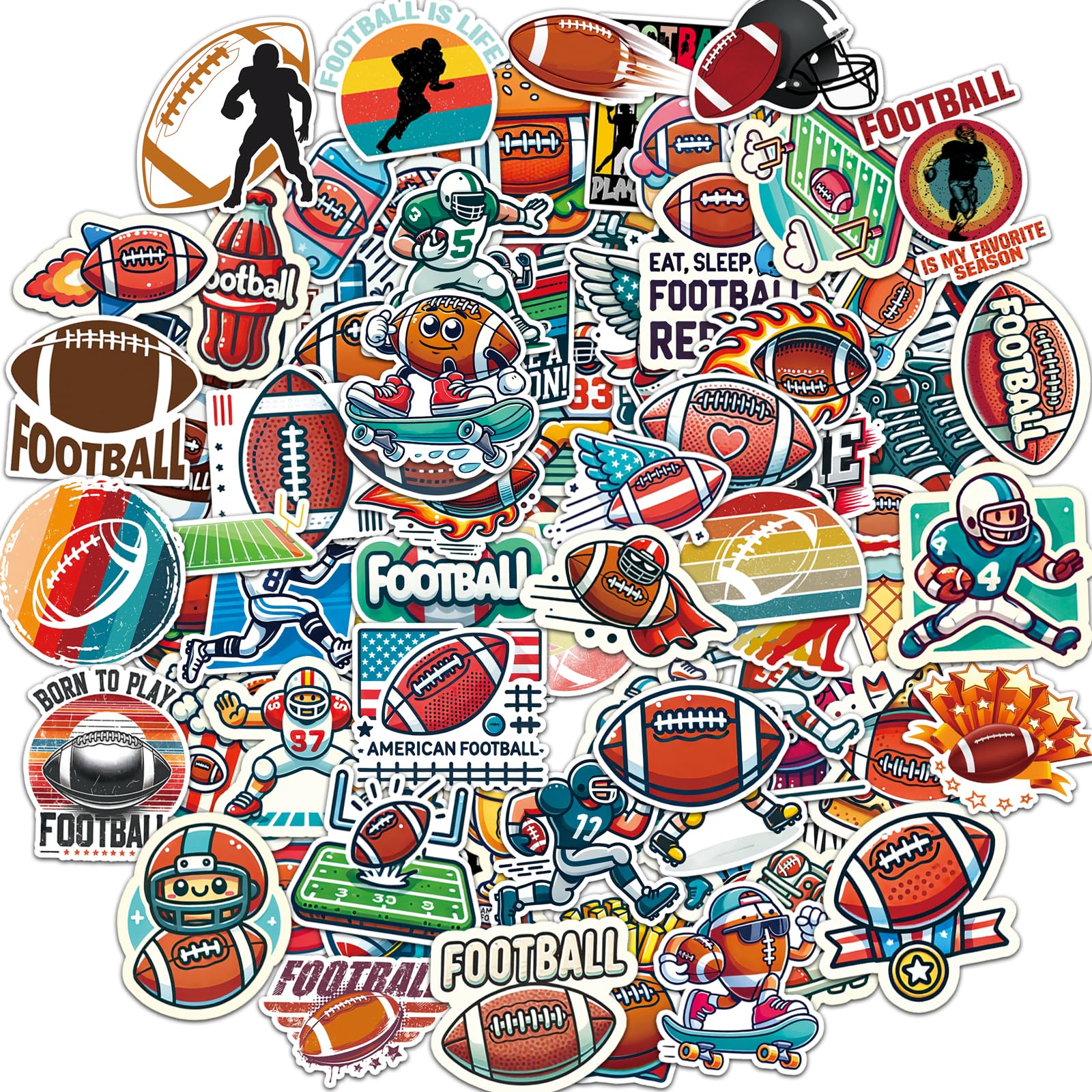 Football Stickers,100PCS Waterproof Vinyl Football Themed Stuff Accessories Sticker for Boys Kids Water Bottle Helmet Skateboard Scrapbooking
