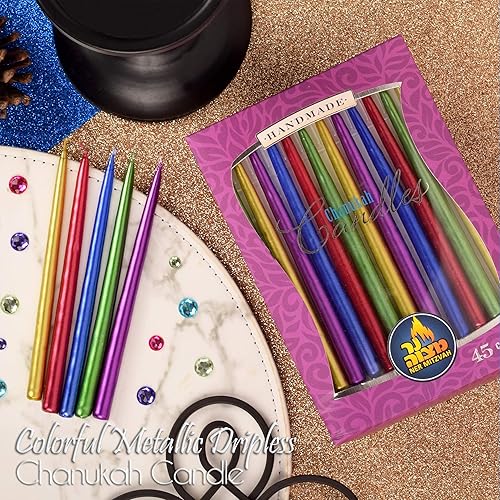 Miniatura 2 de Ner Mitzvah Velas de Janucá sin goteo de tamaño estándar, velas de Hanukkah multicolor metálicas que se adaptan a la mayoría de menorás, cera de