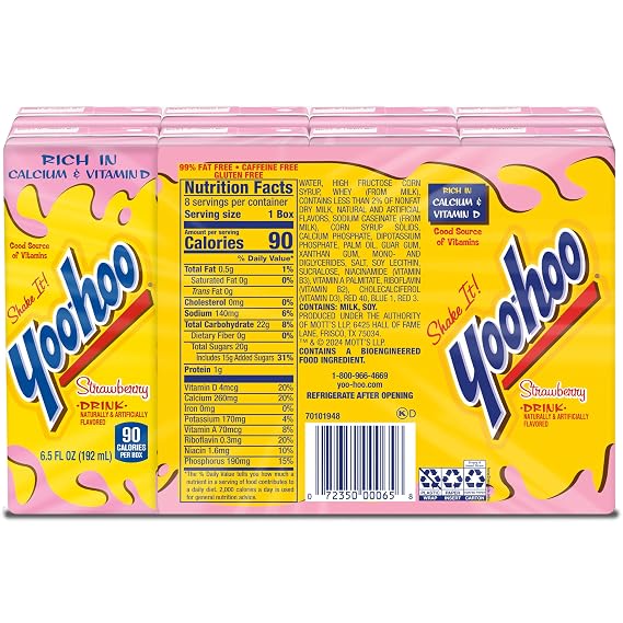 Yoo-hoo Strawberry Flavored Drink, 6.5 fl oz Boxes, 32 Count (4 Packs of 8), Ready to Drink, Caffeine-Free, 99% Fat-Free, High in Calcium & Vitamin D