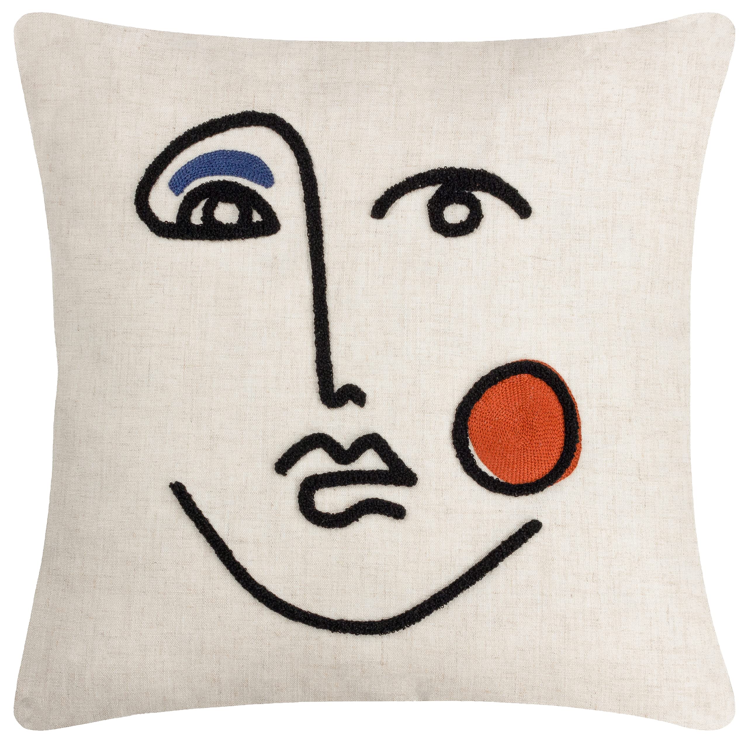 Furn. Cleo Polyester Filled Cushion Ginger/Navy - Abstract Face Embroidery - Orange