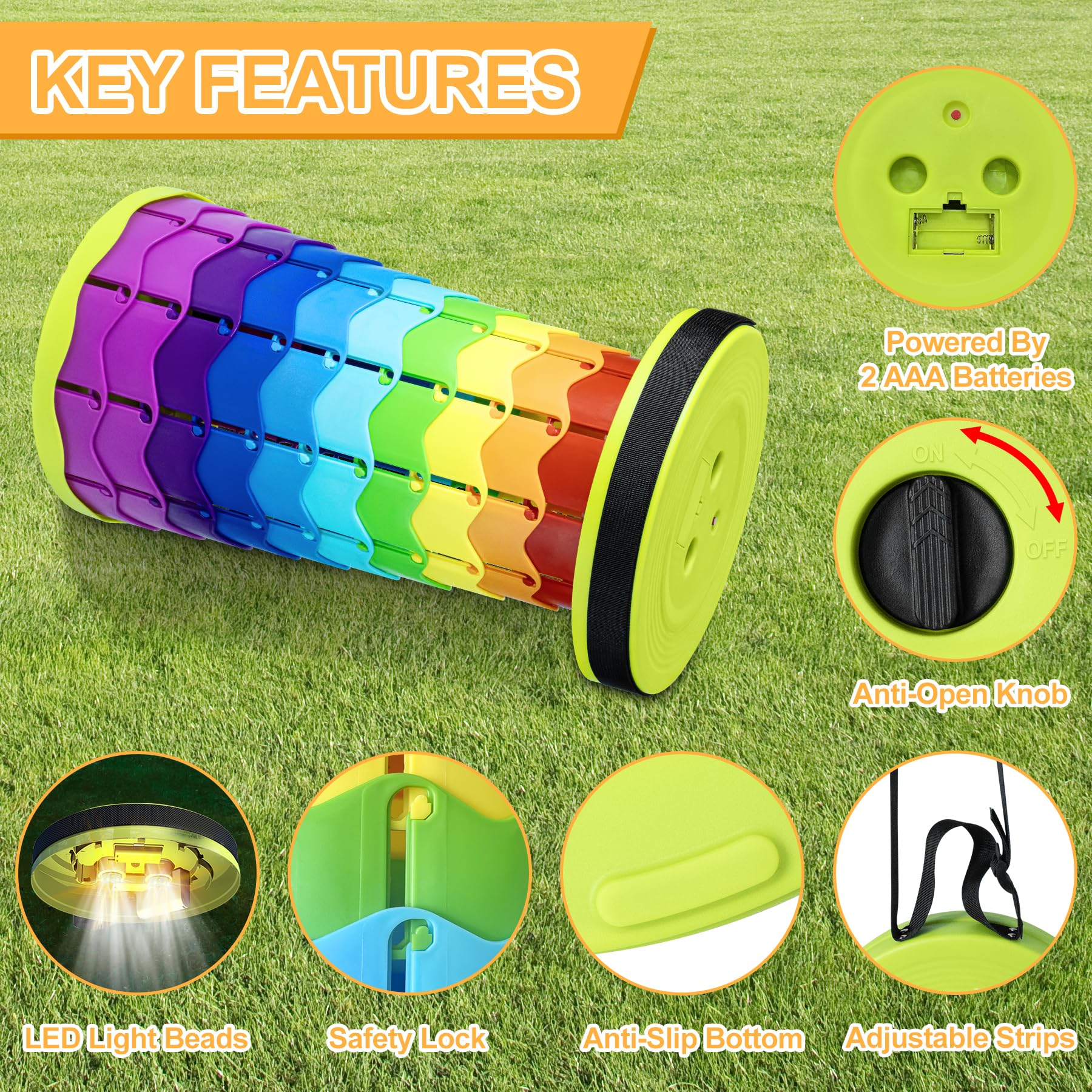 Tabouret Pliant LED Arc-en-ciel – Télescopique Et Réglable En Hauteur – Parfait Pour Camping Et Rando