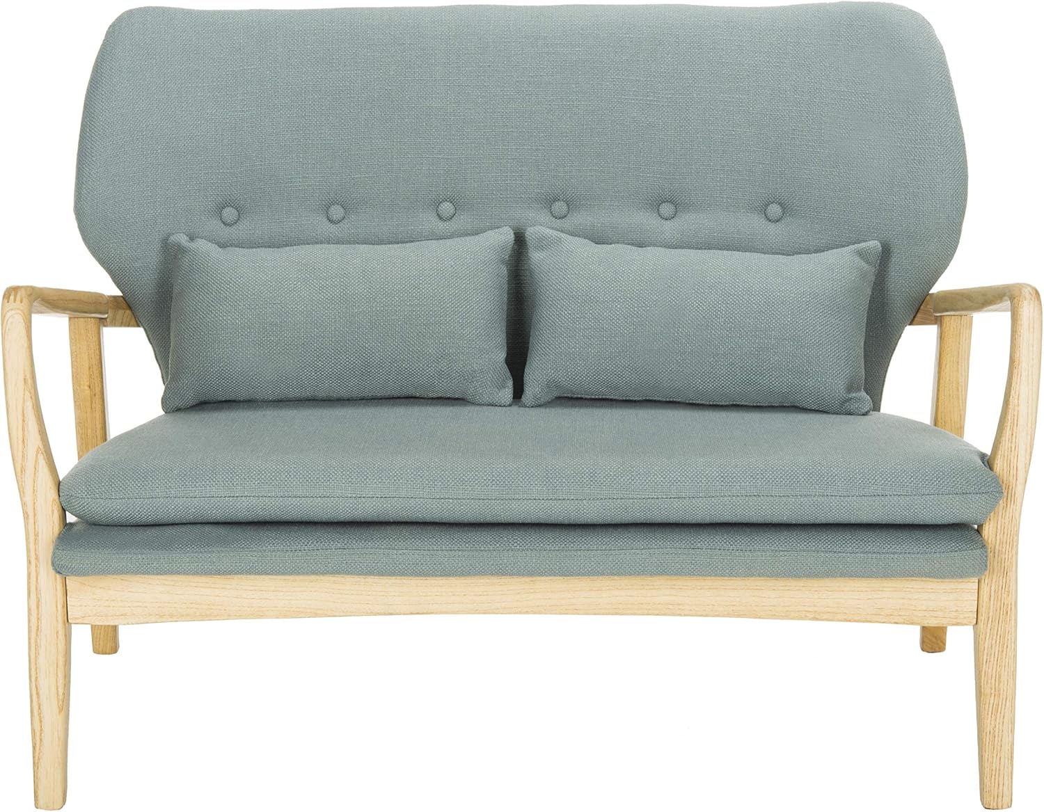 Safavieh Home Ellaria Modern Blue and Natural Settee Loveseat with Pillows
