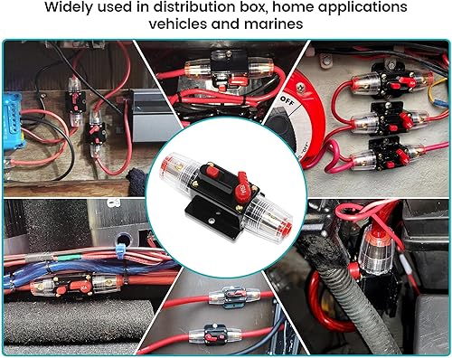 Miniatura 9 de NuIth Interruptor estéreo de protección de automóvil de 150 amperios con reinicio manual, 12-24 V CC 150 A de audio en línea disyuntor de reinicio