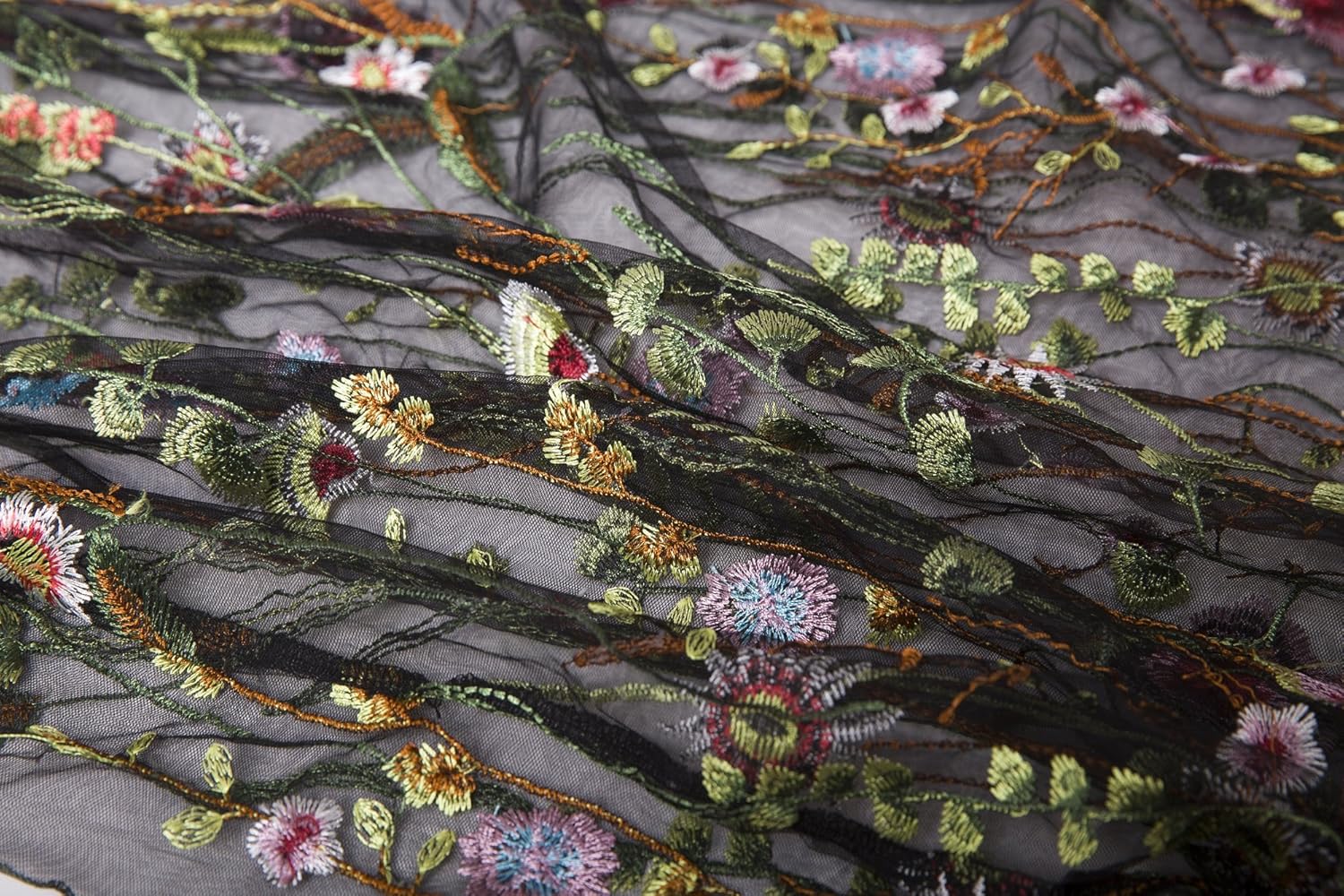 BaronHong Women's Floral Embroidered Tulle Prom Half-Sleeve V Neck Midi Dress with Waist Strap - Image 5