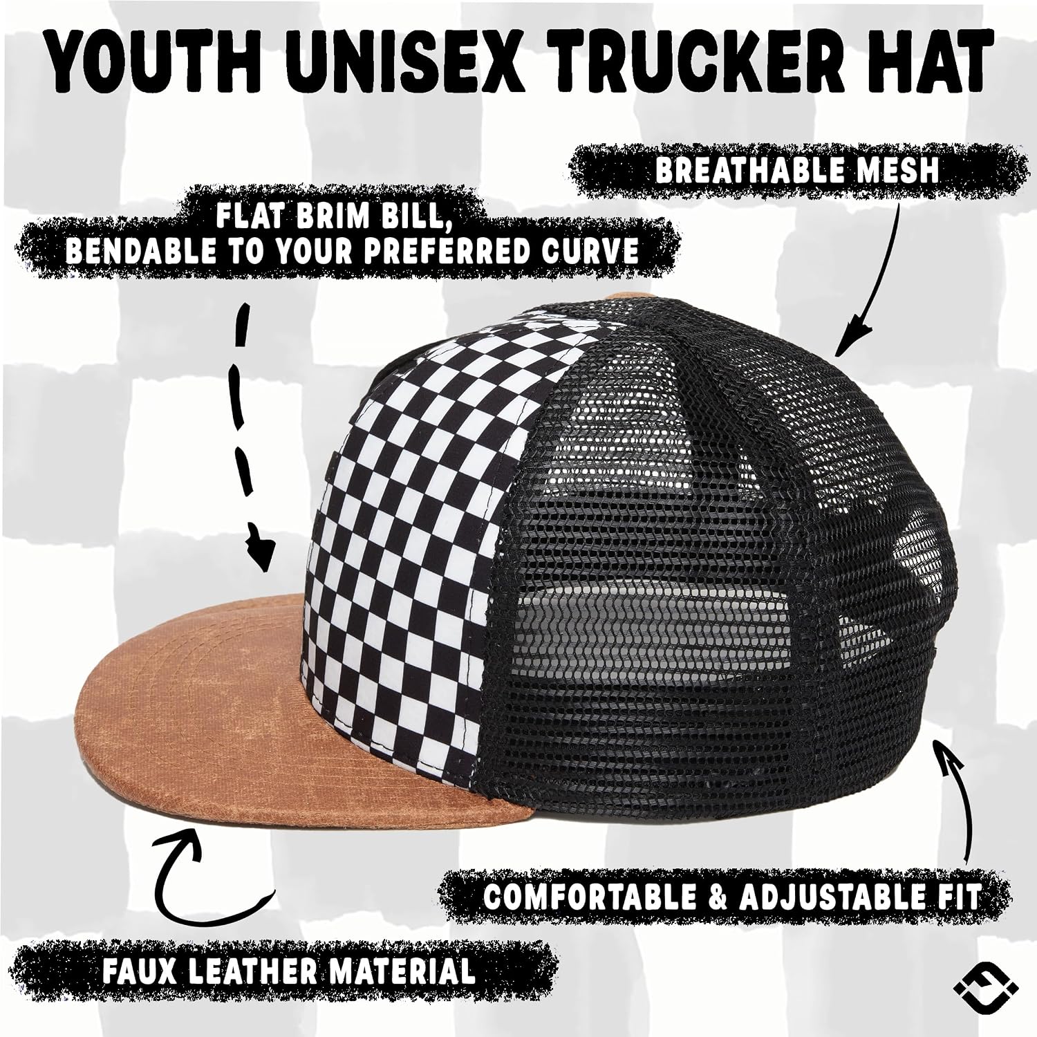 Funky Junque Kids Trucker Hat - Toddler Boys & Girls Flat Brim Baseball Cap, Youth Mesh Sun Beach Hat