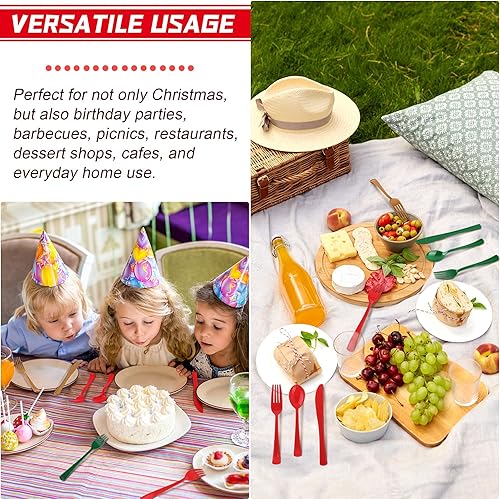 Miniatura 6 de Kochorie Juego de cubiertos de plástico de 300 piezas de cubiertos de plástico resistentes para Navidad, desechables, incluye tenedores, cucharas,
