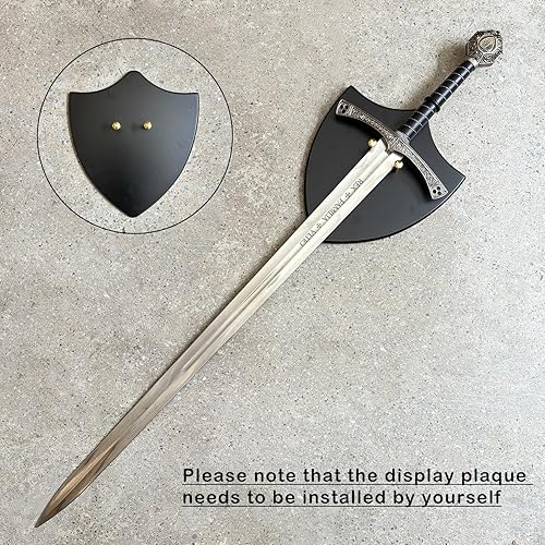 Miniatura 7 de Espada medieval de acero inoxidable de 44.7 pulgadas con placa de exhibición para colección, cosplay