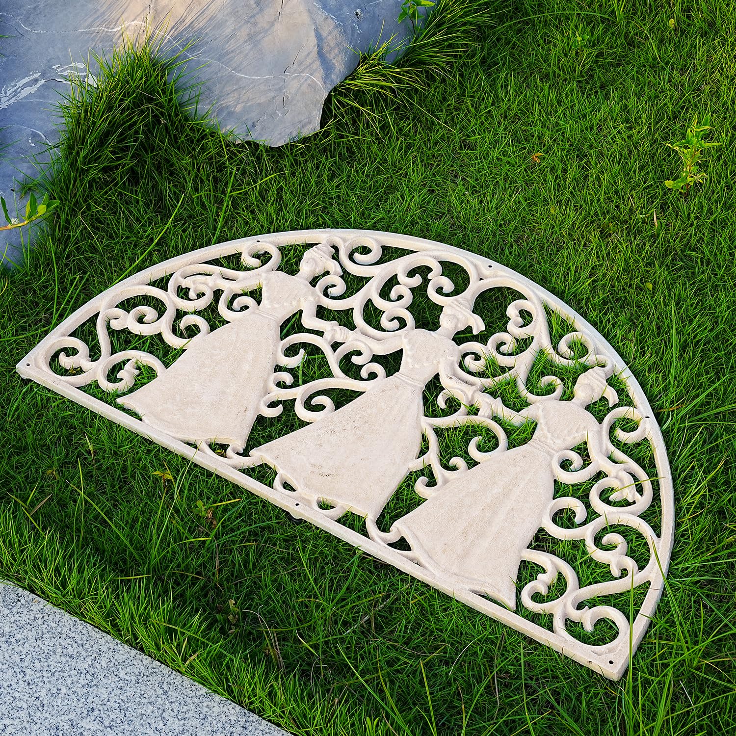 Sungmor Paillasson décoratif en fonte Demi Lune à volutes Blanc
