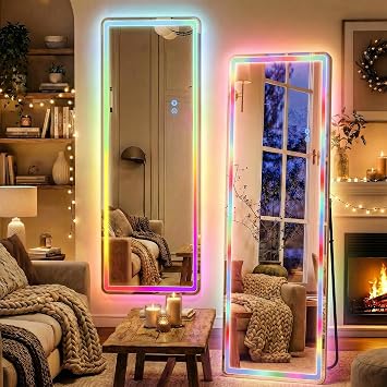 VooBang 64"x21" RGB LED Full Length Mirror with 7 Color Dimmable Lights