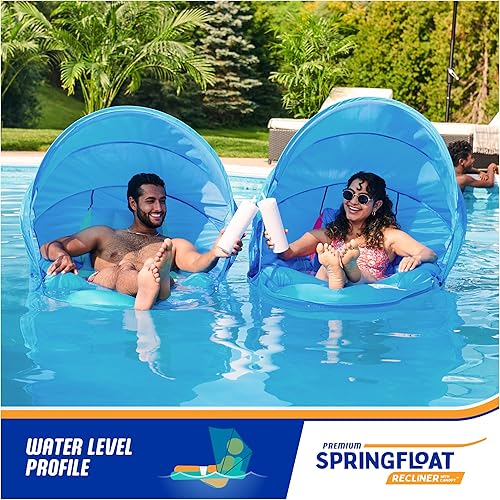Miniatura 5 de SwimWays Spring Float - Silla reclinable prémium para piscina con toldo ajustable y válvula hiperplana, color azul