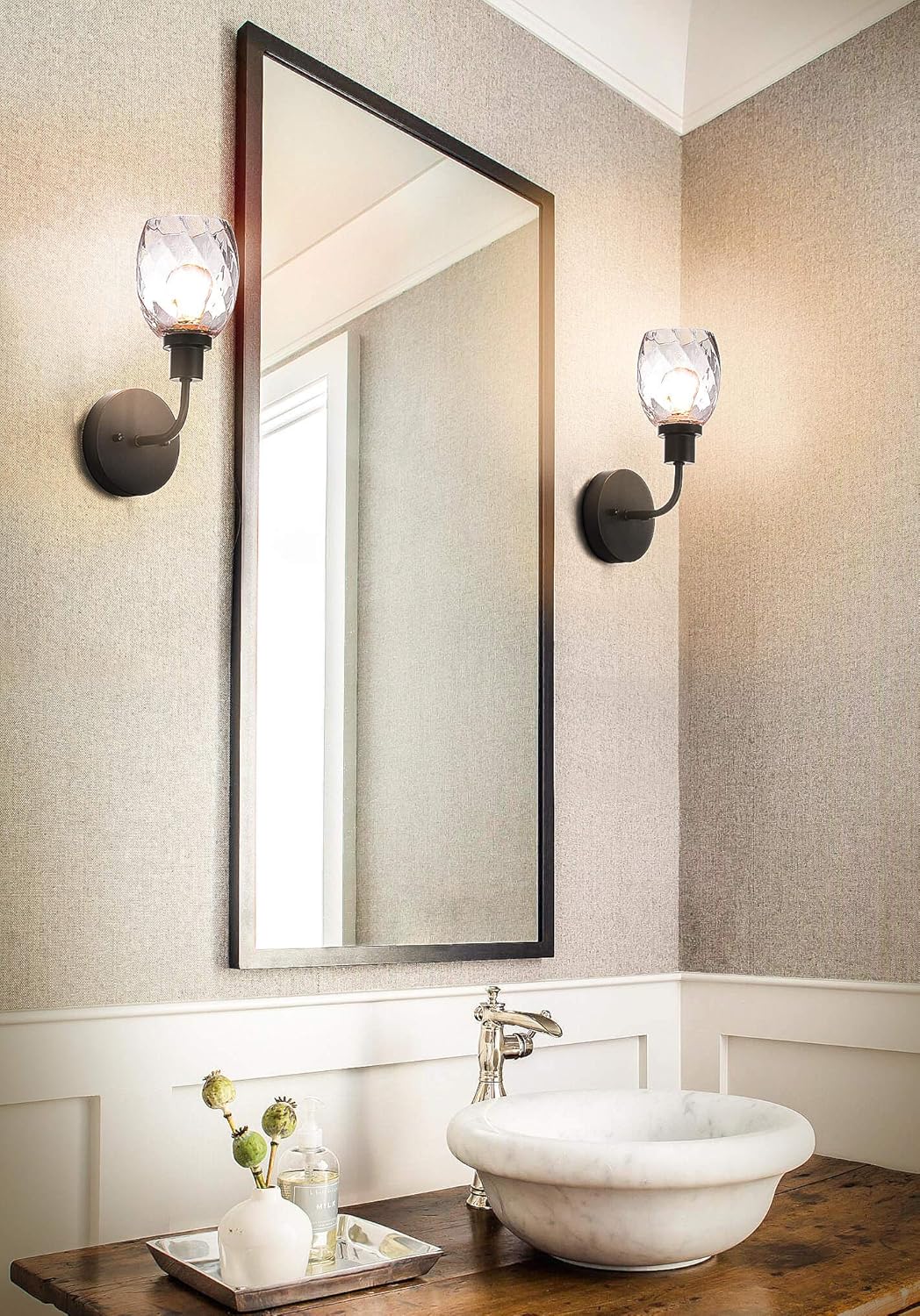 Flаѕh Dеаlѕ - 50% оƒƒ XiNBEi Lighting Wall Sconce, 1 Light Bathroom Vanity Wall Light with Clear Glass, Matte Black Finish 2 Pack XB-W1210-1-2MBK