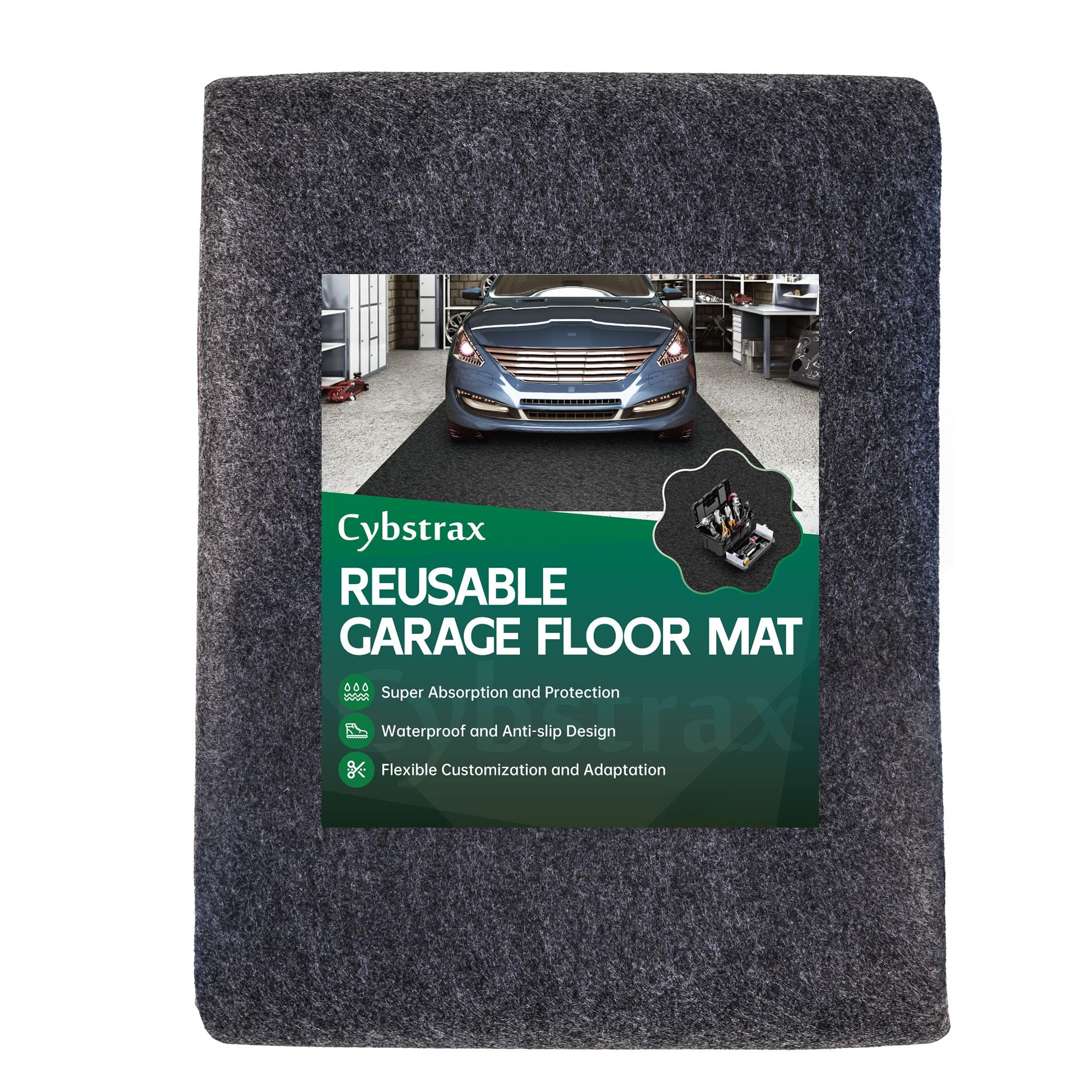 Cybstrax Oil Spill Mat - 96" x 48" Absorbent Oil Garage Floor Mat for Under Car - Protect Driveway from Drips, Spills, Stains, Reusable & Durable