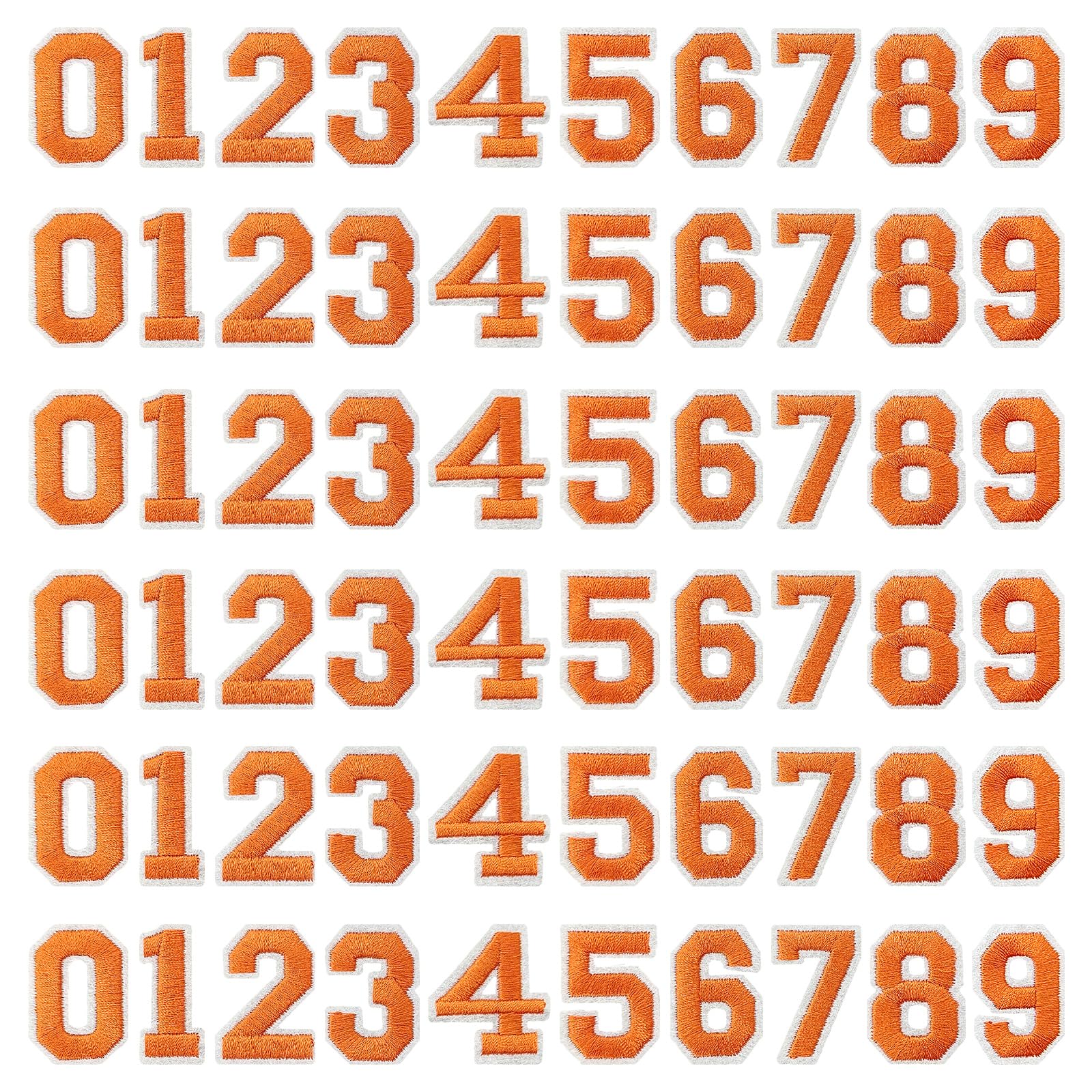 J.CARP 60Pcs Orange Number 0 to 9 Patches Iron on Sew on Letters for Clothing, Hats, Shoes, Backpacks, Handbags, Jeans, Jackets etc.