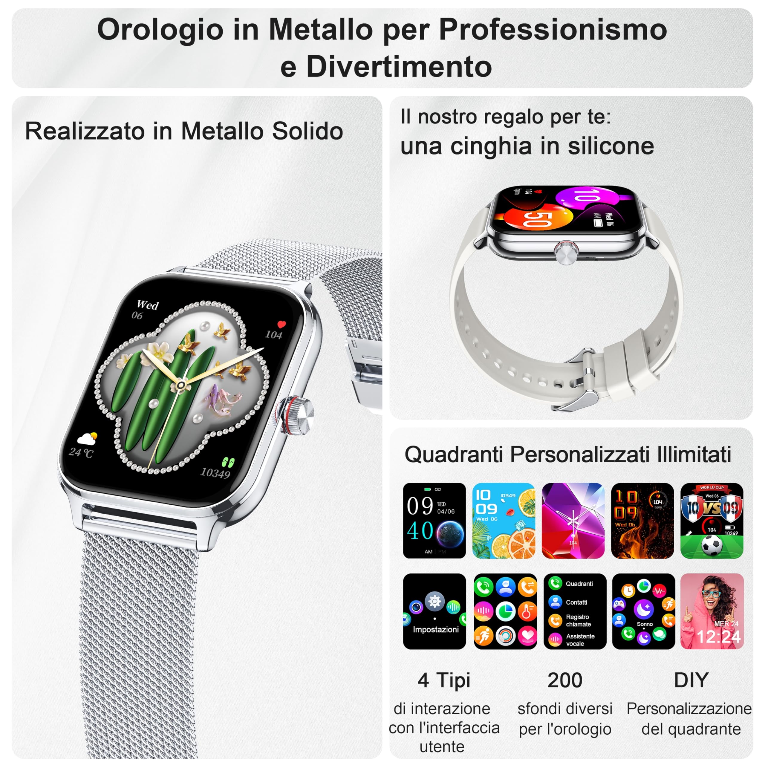 LODIMEKE Smartwatch Uomo Donna Chiamate Pressione Sanguigna Frequenza Cardiaca Sonno, 1.96'' AI Orologio 100+ modalità Sportive, IP67 Impermeabile Contapassi Sveglia Calcolatrice iOS Android