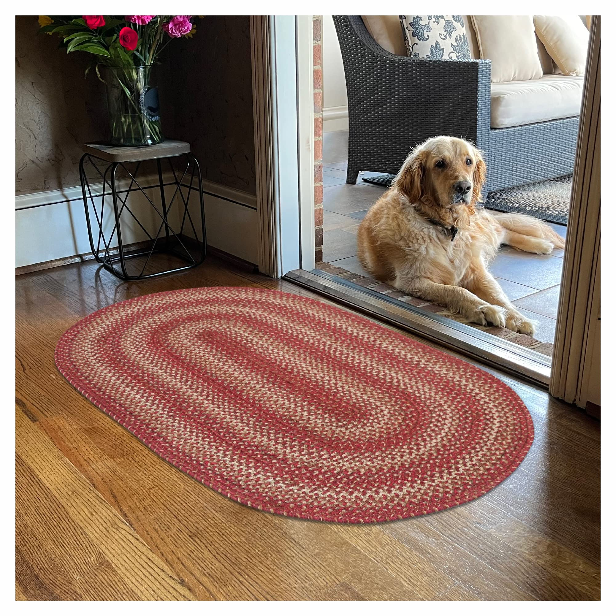 Homespice Apple Pie Red Oval Rug 2x3' - Country Braided Kitchen Rugs for Primitive and Rustic Decor, Reversible, No Shed Jute for Easy Maintenance