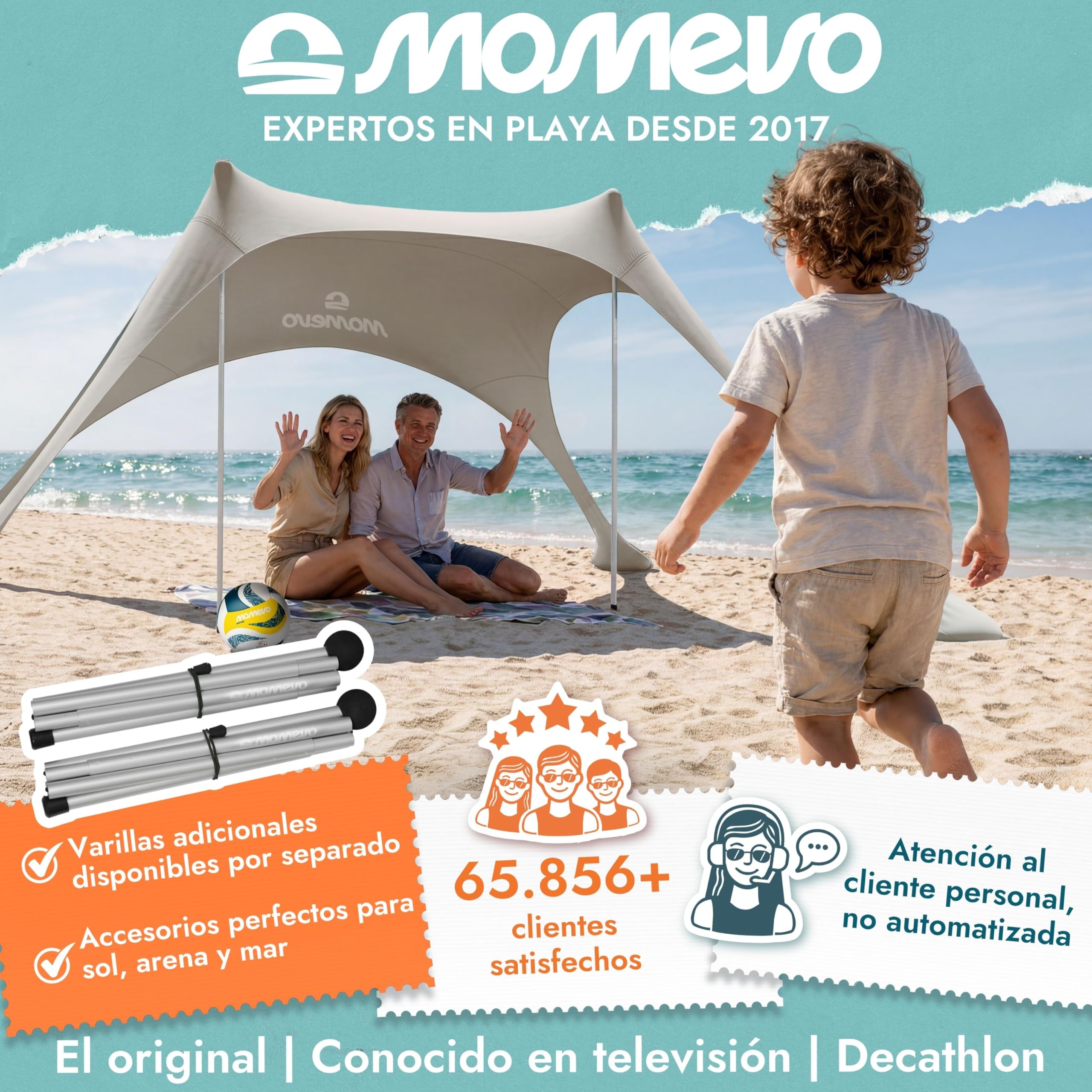 Tienda de Playa con toldo Solar – Refugio de Playa con protección UV UPF 50+, Resistente al Viento y Ligera, Tienda de Playa de Nueva generación (2 Barras, Arena)
