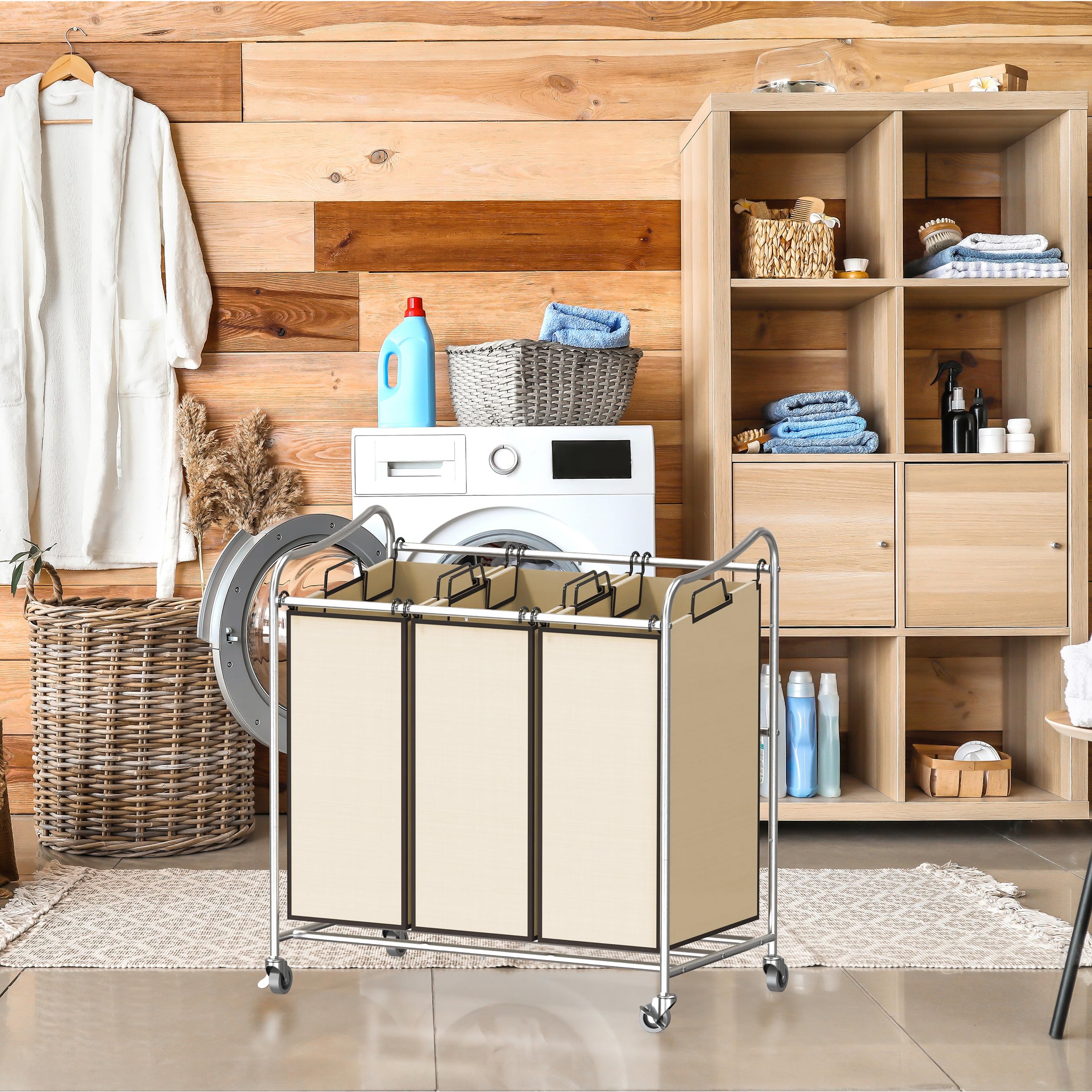 Amazon.com: Simple Houseware Heavy-Duty 3-Bag Laundry Sorter Cart