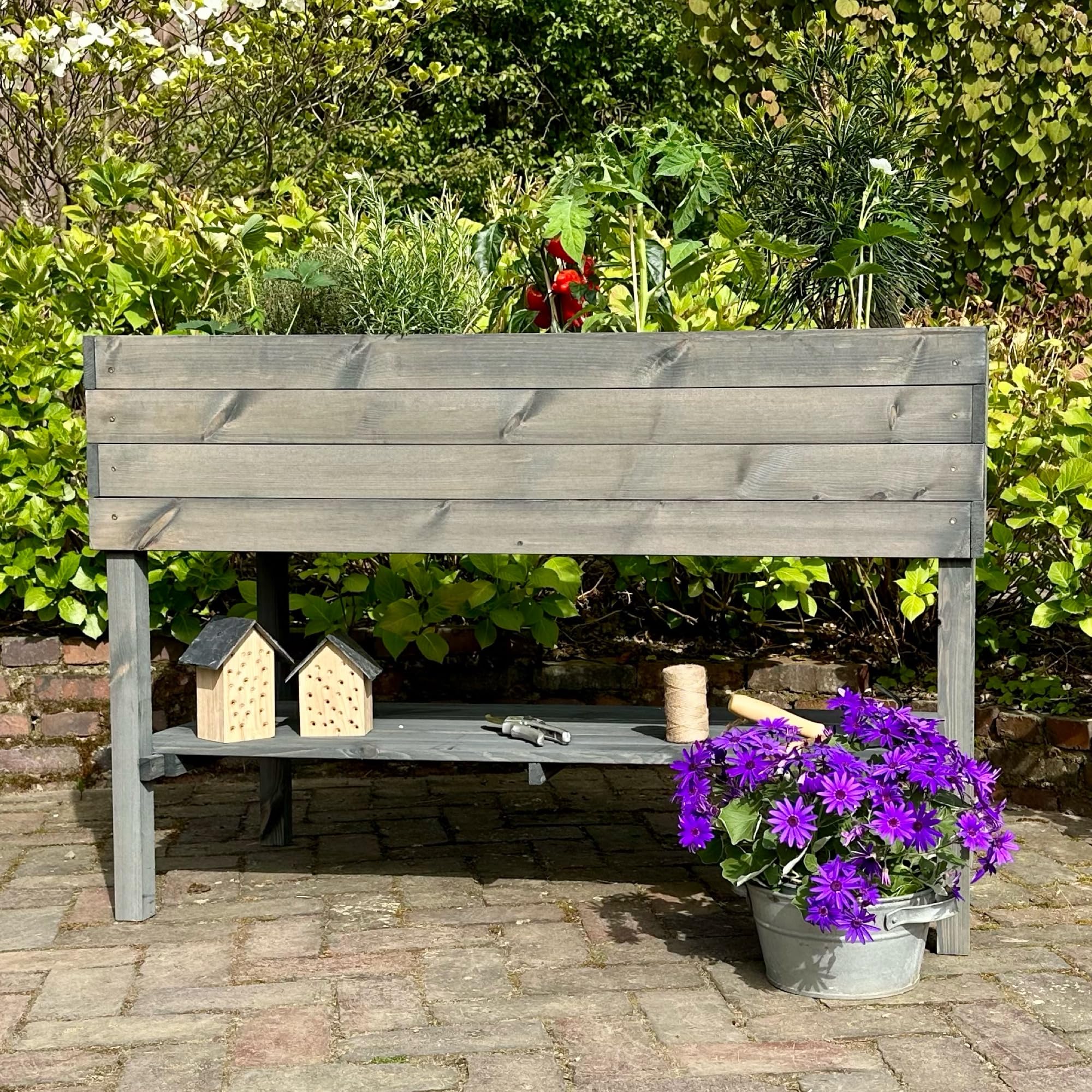 gartenetage Hochbeet XXL mit Ablage und Pflanzfolie - Nachhaltiges Design, Wetterfest, Rückenschonend, Praktische Ablage, Inklusive Pflanzfolie, Anthrazit