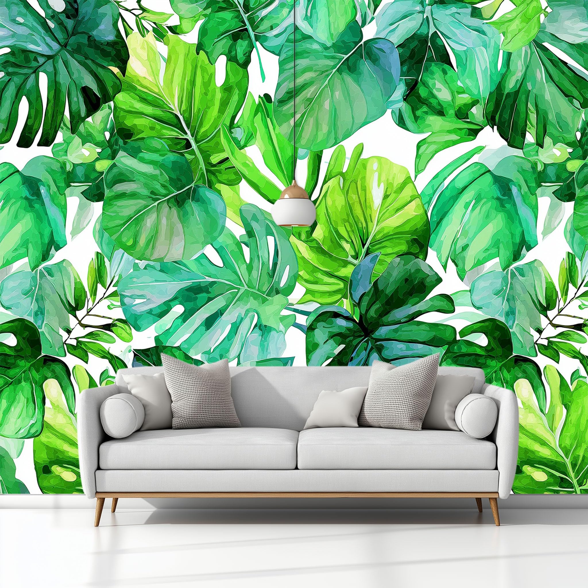 Générique Panoramiczna tapeta 3D tropikalna roślina dżungla monstera zielona 200 x 140 cm, tapeta z włókniny - fresk ścienny do salonu, sypialni i biura, dekoracja ścienna druk HD