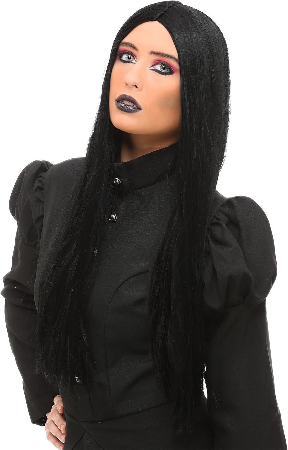 Fun Costumes Adult Deluxe Witch Wig - Long Black Synthetic Hair with Mesh Cap