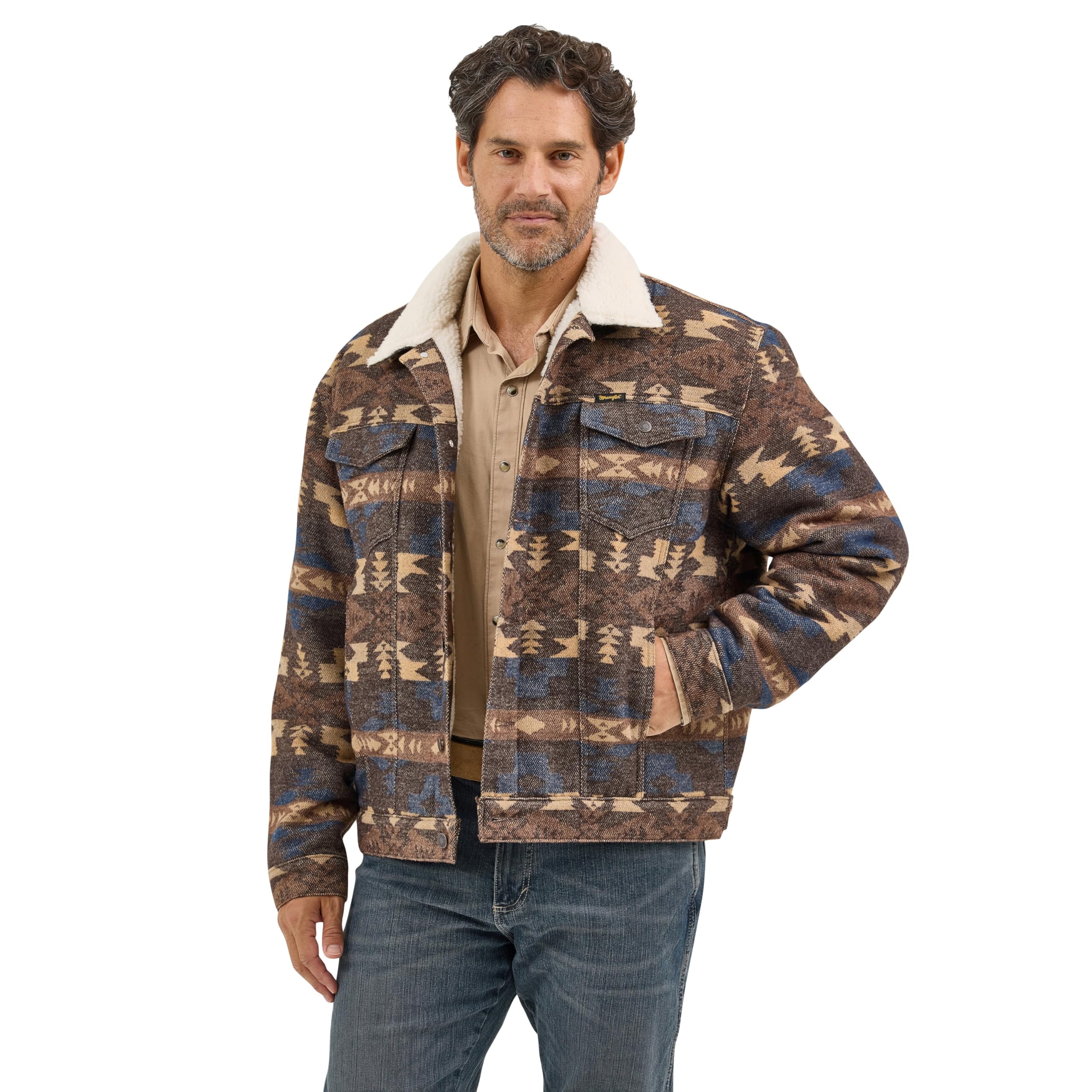 Wrangler Men's Chocolate Torte Sherpa Jacquard Jacket