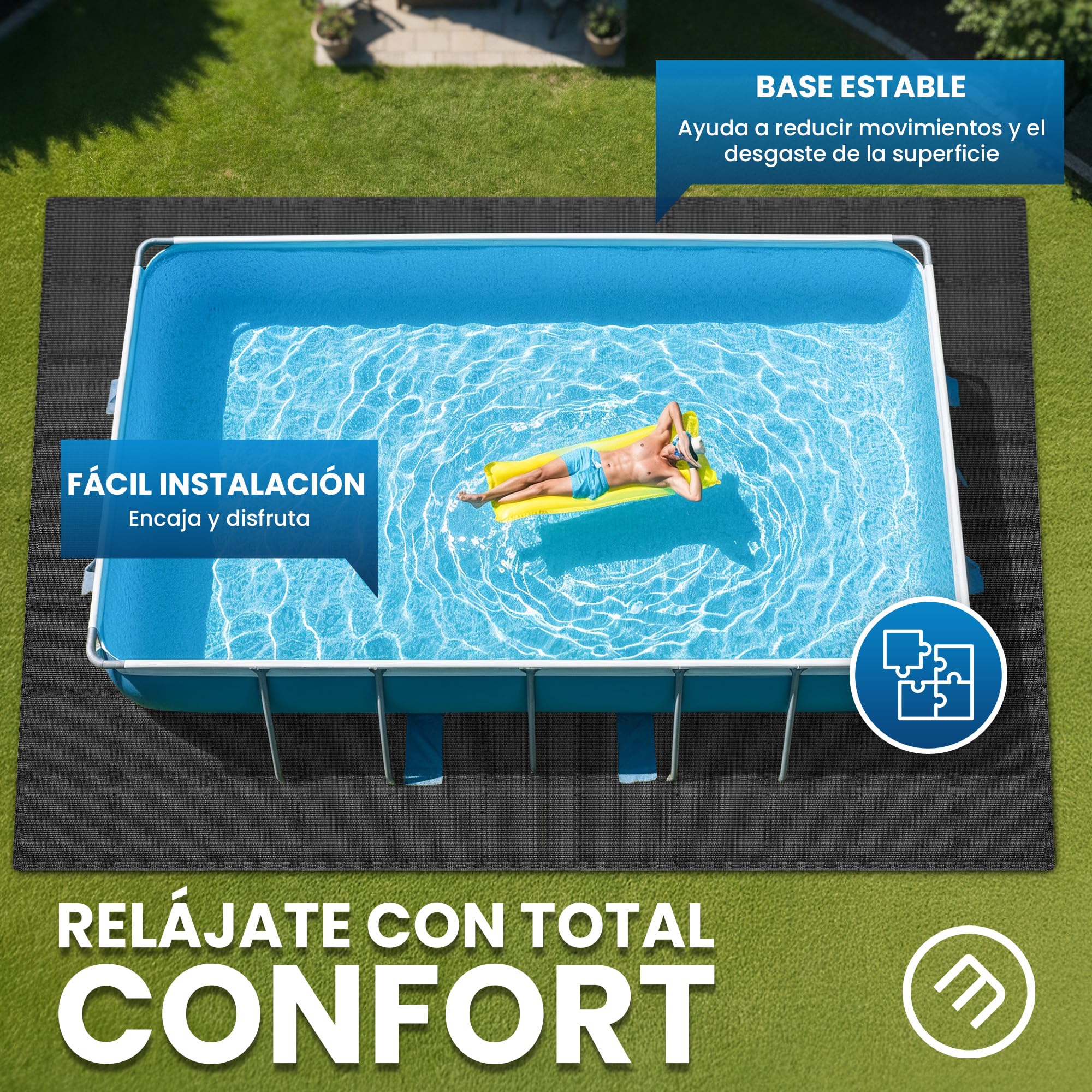 bemaxx Protector Suelo Piscinas Desmontables Esterilla Piscina - Set de 18 Alfombrillas Lona Piscina Tapiz Suelo Goma EVA Base Piscina Alfombra Protectora Puzzle de Suelo para Jacuzzi Piscina Infantil