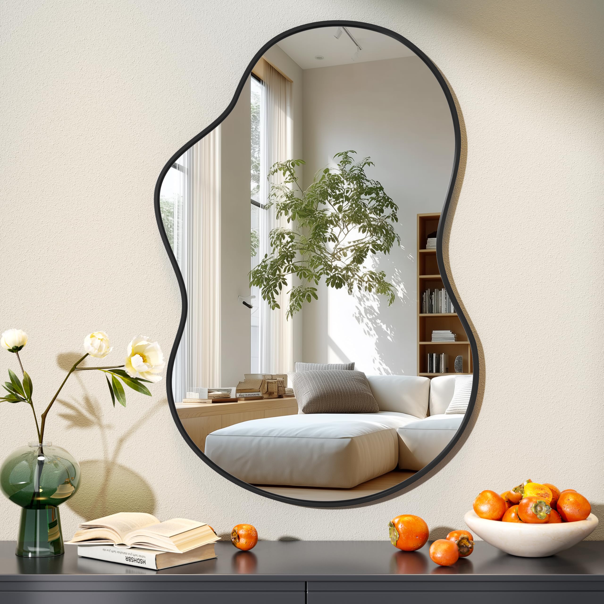 Hasipu Irregular Wall Mirror - 35"x24" Asymmetrical Mirror, Modern Decorative Mirrors for Living Room, Entryway, Hallway, Bathroom, Bedroom,Wall