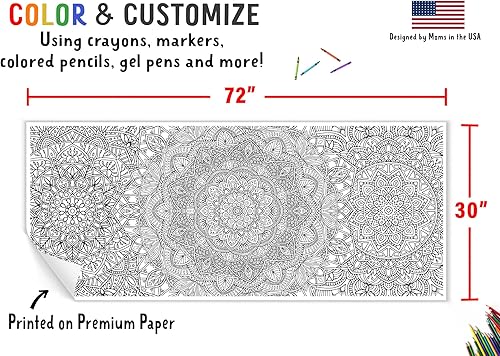 Miniatura 3 de Tiny Expressions - Póster gigante para colorear con mandala, enrollado, sin arrugas, 72 x 30 pulgadas, para niños, adolescentes o adultos  Tamaño de