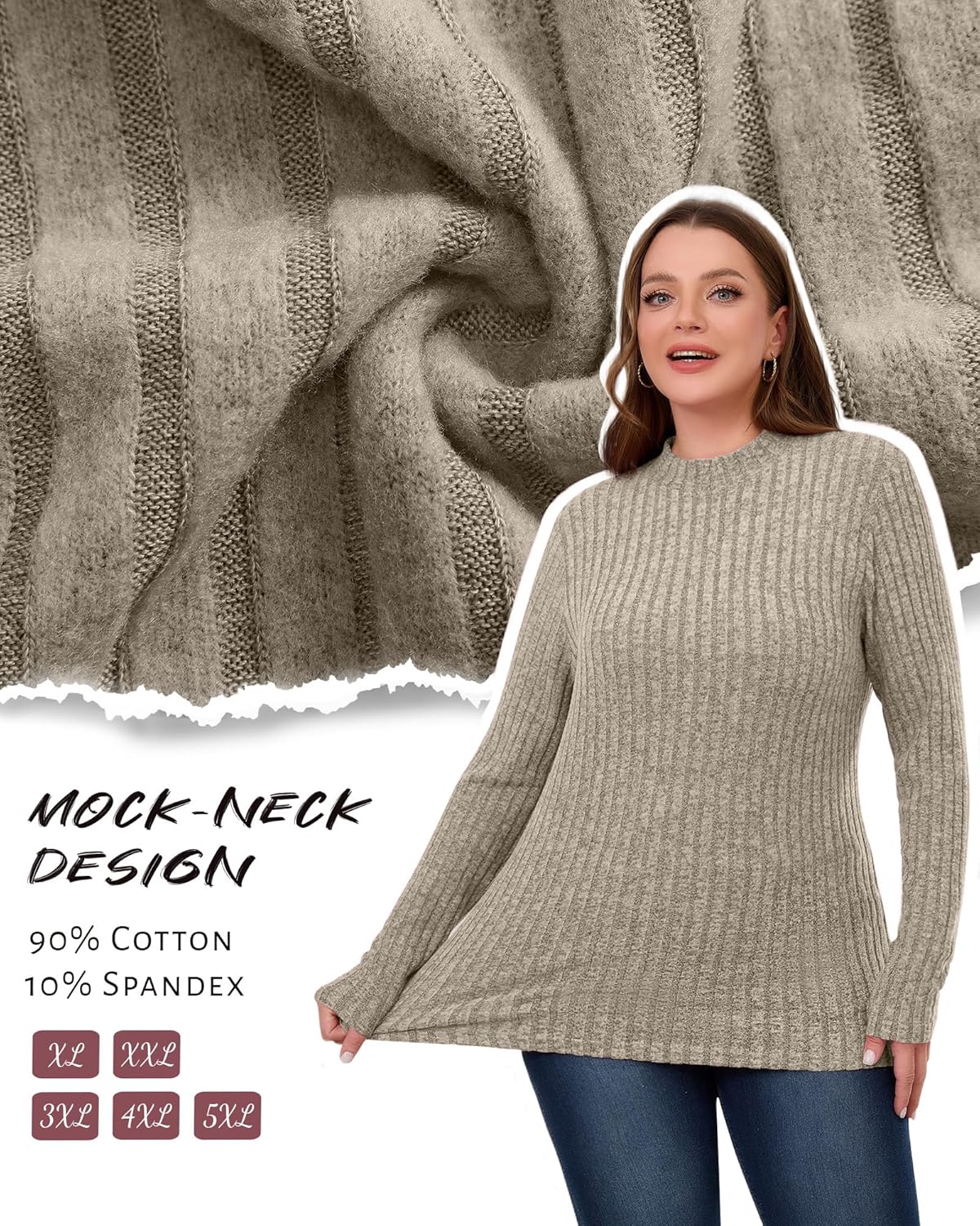 3 Pack Women's Plus Size Sweaters Long Sleeve Mock Neck Lightweight Tunic Sweaters Casual Tops 2026 Trendy - Image 6
