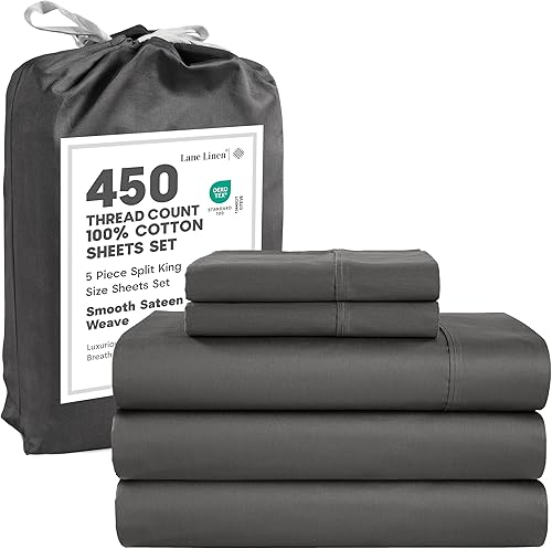 LANE LINEN - Sábanas tamaño Split King para cama ajustable, 450 hilos, 100% algodón, 2 sábanas bajeras individuales XL, con bolsillo profundo,