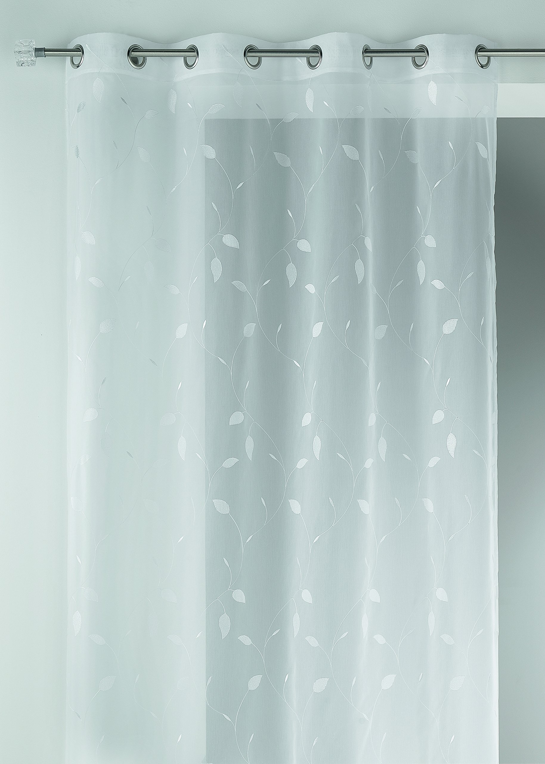 Cortina muselina de poliester 140x260 cm con hojas de estampado bordado