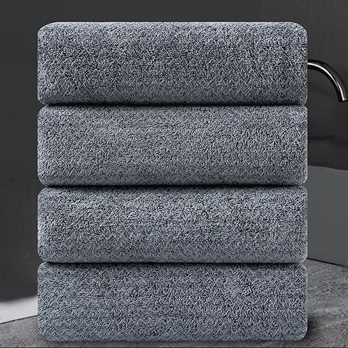 Miniatura 8 de Juego de 4 toallas de baño extra grandes de 35 x 70 pulgadas, toallas de baño de microfibra suave y acogedora, de secado rápido, absorbentes, para