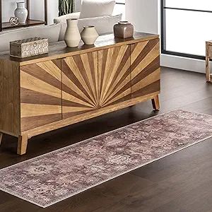 nuLOOM 2'6" x 8' Machine Washable Area Rug with Waterproof Spill Proof Surface, Non Slip Backing and Stain Resistant for Living Room, Bedroom, Kitchen, Dining Room, Philomena Brown