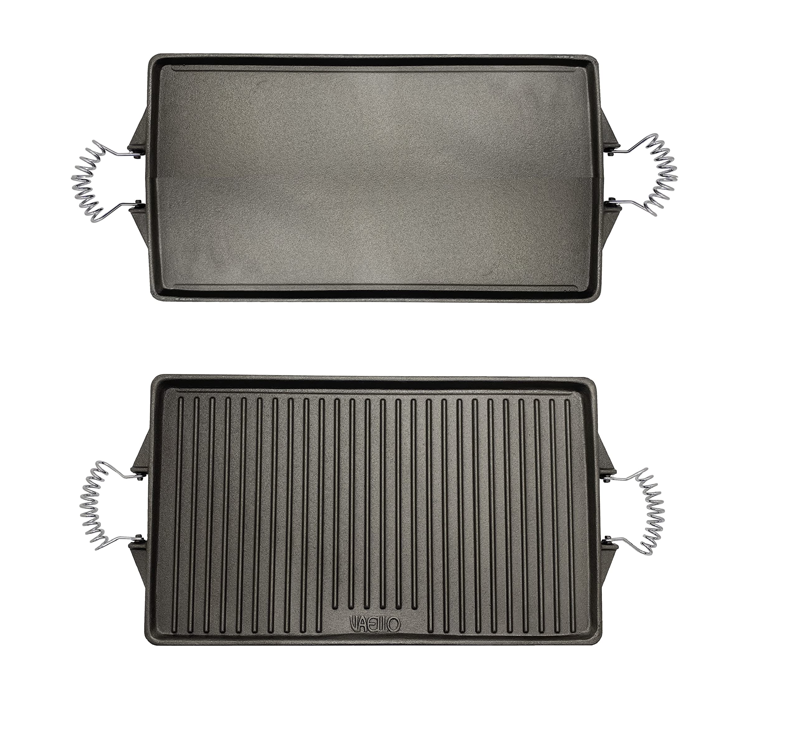 Plancha de acero esmaltada, plancha de acero fundidido doble cara, parrilla de acero para barbacoas (Rectangular, 47x27 cm)