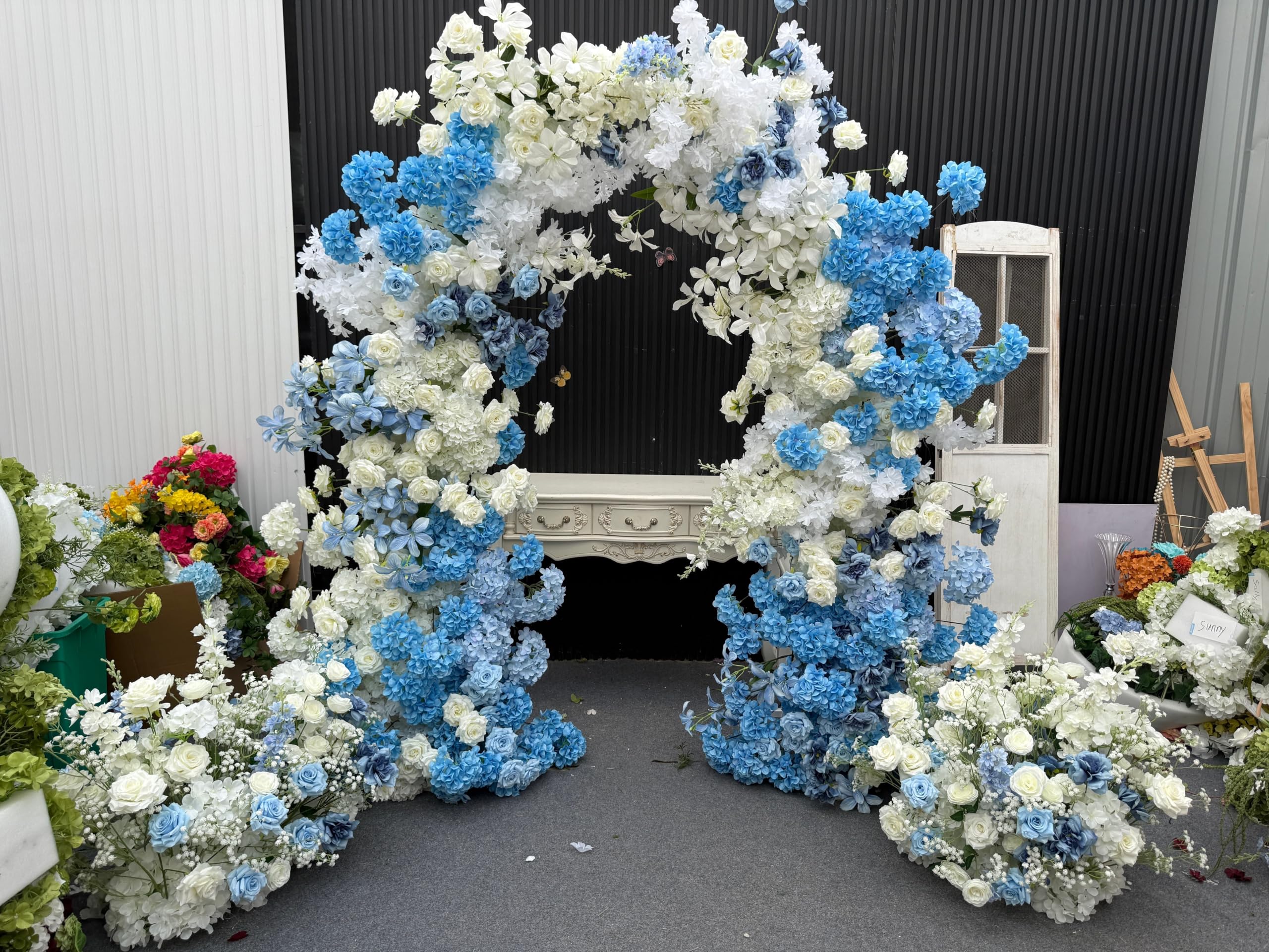 Lucky flower Künstliche Rose Blume Bogen, Floral Torbogen für Hochzeit Party Event Dekor (Blue,2.3x2.3m)