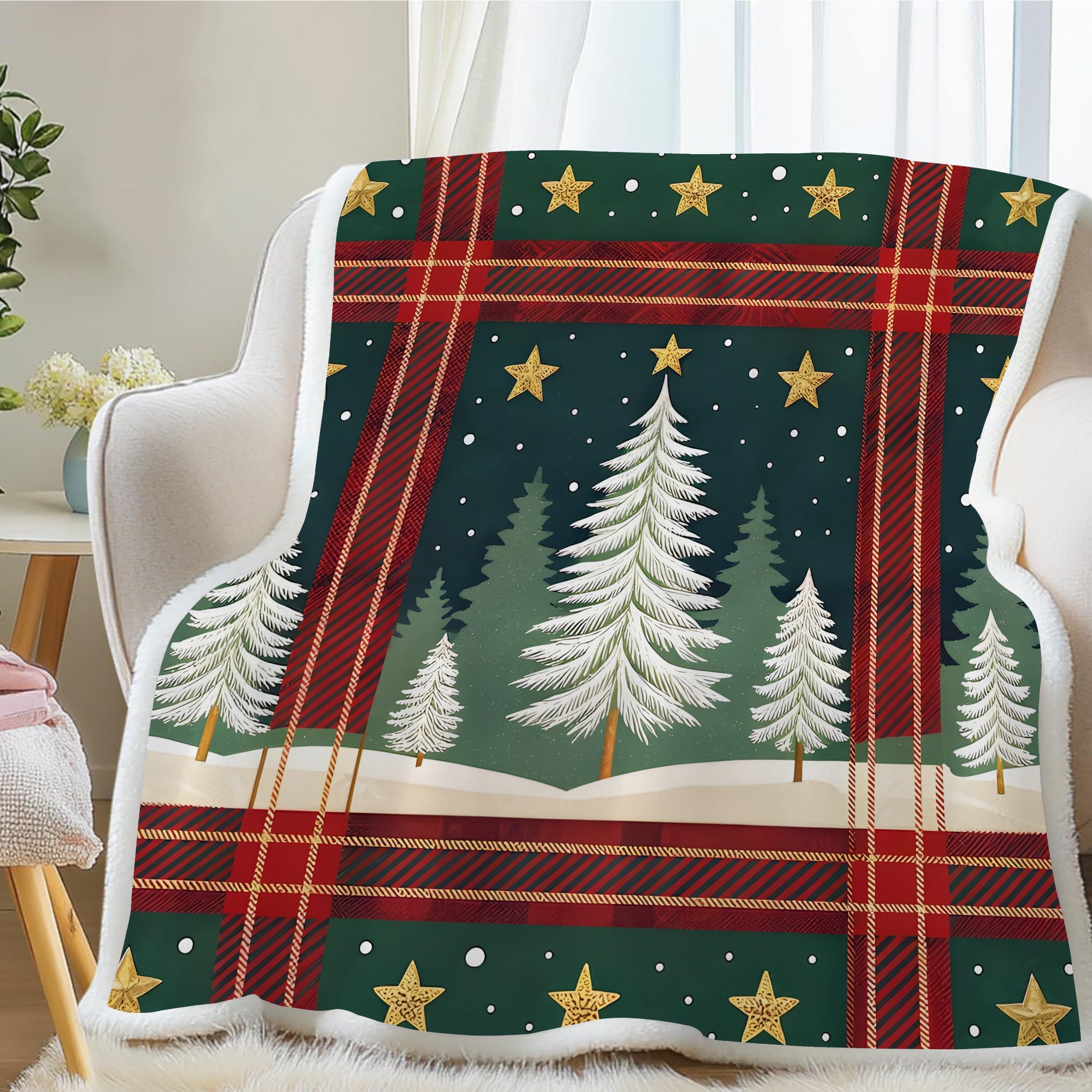 Weihnachts Decke Sherpa Kuscheldecke Flauschig 140x200 Büffelkaro
