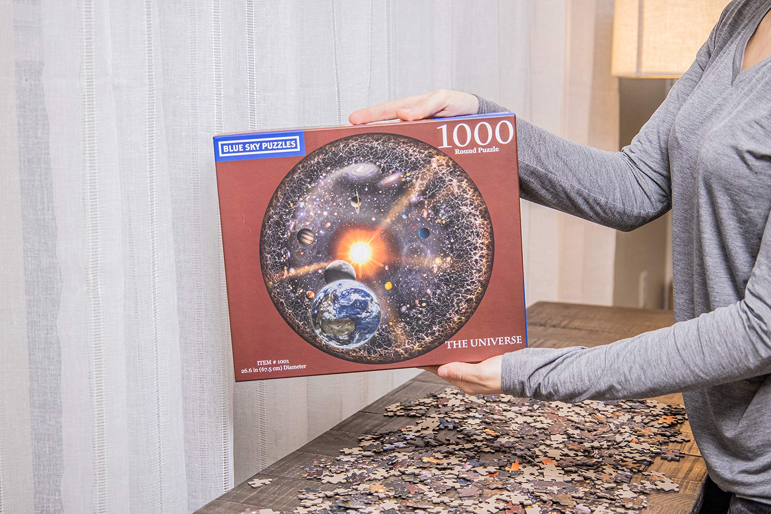 Blue Sky Puzzles Rompecabezas espacial redondo de 1000 piezas para adultos, el universo, vista celestial de la tierra, luna, planetas, sistema solar, estrellas y galaxia, rompecabezas circular grande Blue Sky Puzzles Rompecabezas espacial redondo de 1000 piezas para adultos, el universo, vista celestial de la tierra, luna, planetas, sistema solar, estrellas y galaxia, rompecabezas circular grande