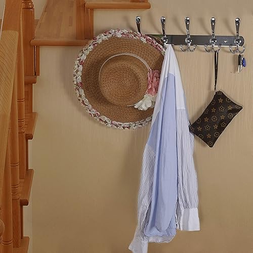 Miniatura 4 de Dseap - Perchero de pared con 5 ganchos triples, resistente, de acero inoxidable, estilo riel metálico, para colgar abrigos, sombreros, toallas