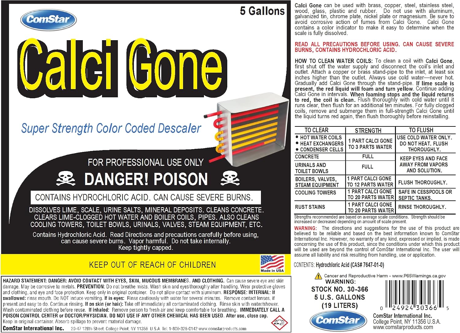 Calci Gone, 5 gallon, Super Strength Industrial Descaler, Color Coded Cleaning Solution for Fast Lime and Scale Removal, Dissolves Mineral Deposits, Cleans Rust and Concrete (30-366)