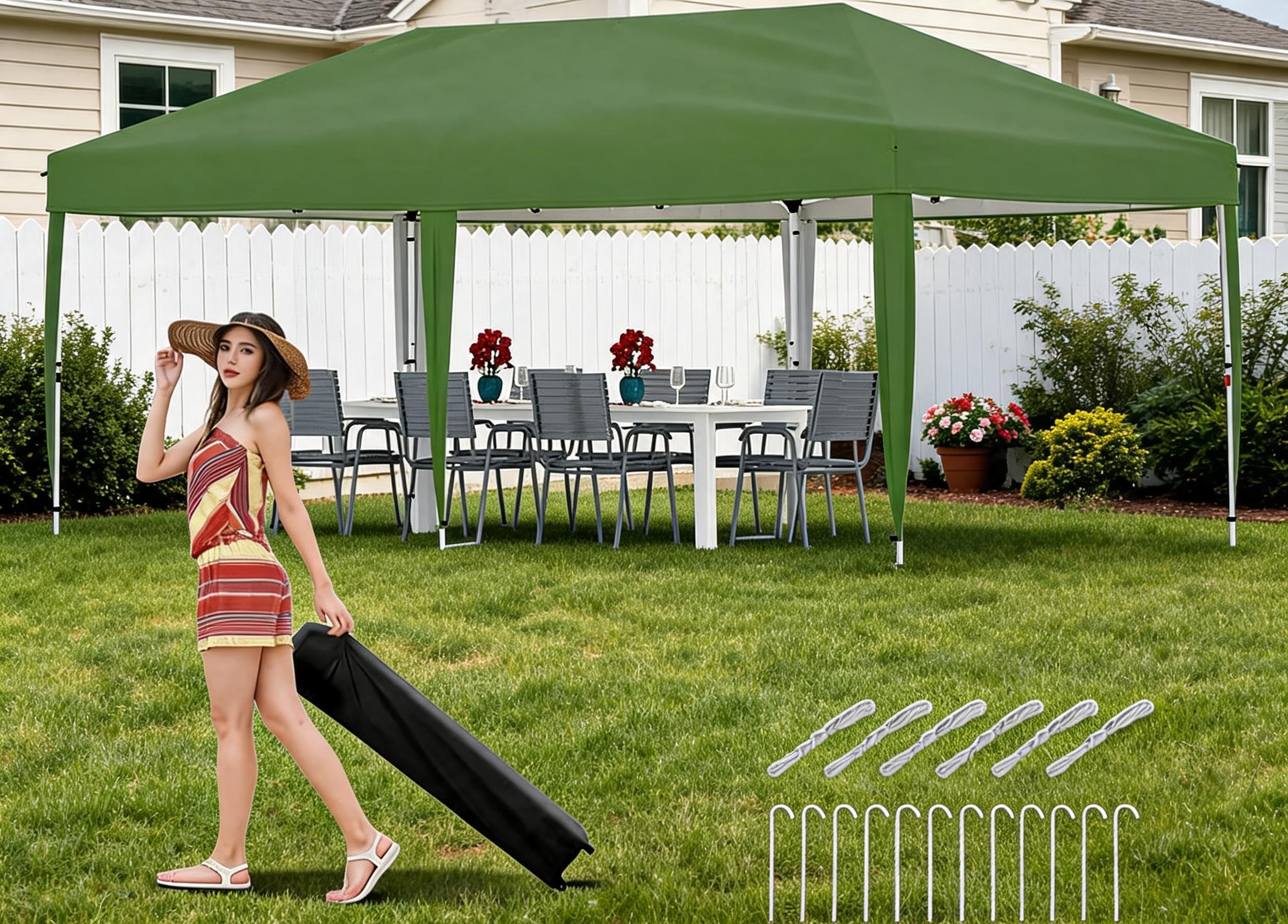 10X20 FT Heavy Duty Pop Up Canopy Tent, Commercial Instant Shelter with 200 Sq Ft Shade, One-Person Quick Setup for Outdoor Events, Markets, and Camping (No Sidewalls)