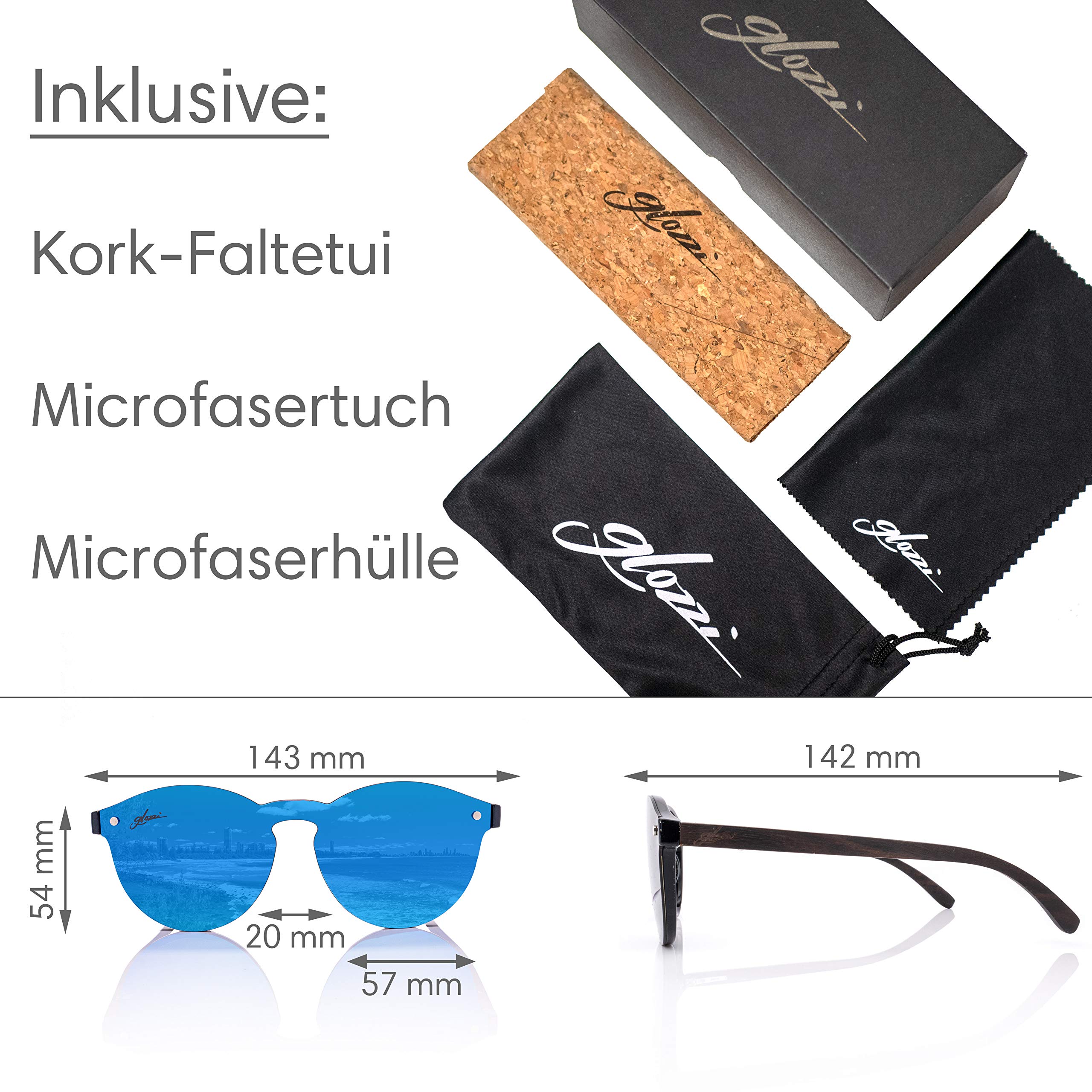 Sonnenbrille Damen Holz Polarisiert UV400 Rund mit Holzbügeln und Brillenetui aus Kork